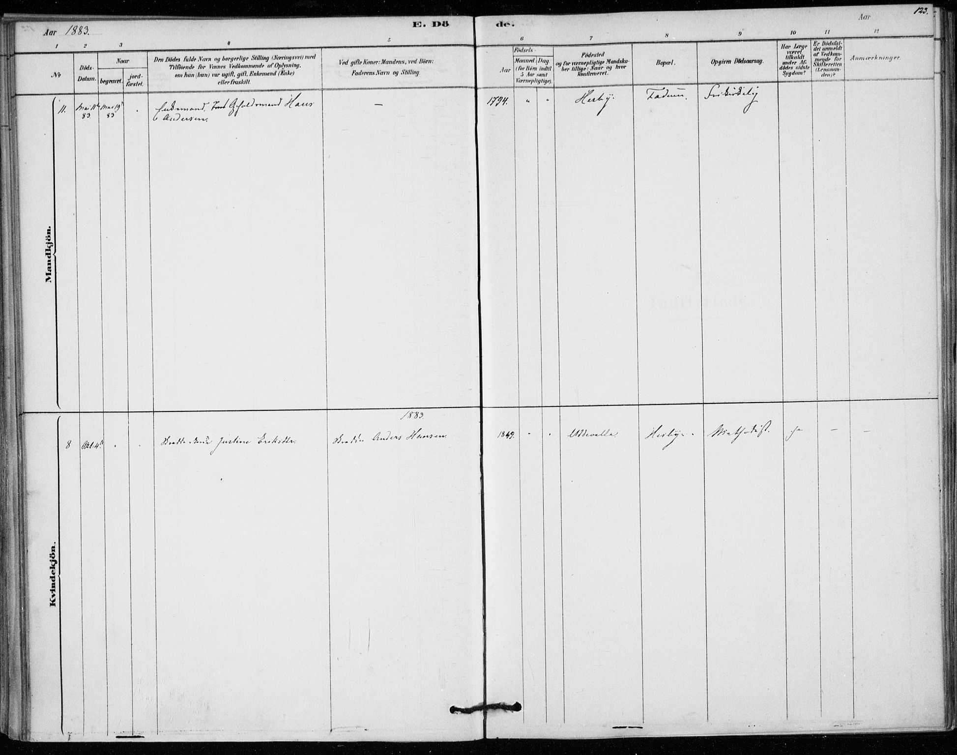 Sem kirkebøker, AV/SAKO-A-5/F/Fa/L0010: Parish register (official) no. I 10, 1878-1887, p. 123