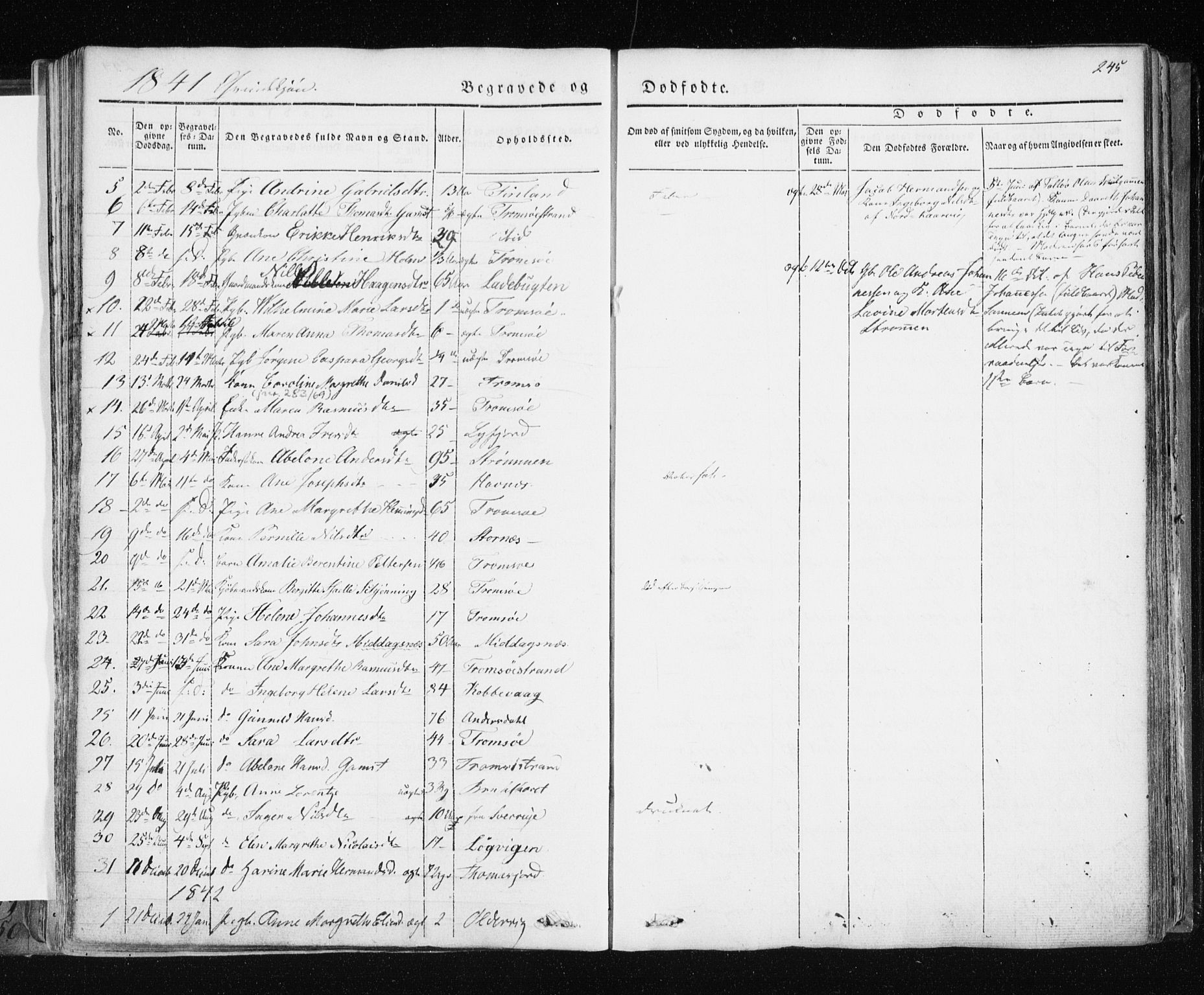 Tromsø sokneprestkontor/stiftsprosti/domprosti, SATØ/S-1343/G/Ga/L0009kirke: Parish register (official) no. 9, 1837-1847, p. 245
