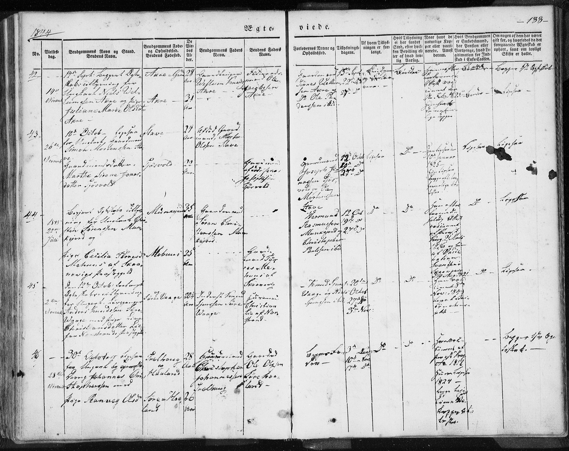 Skudenes sokneprestkontor, SAST/A -101849/H/Ha/Haa/L0002: Parish register (official) no. A 2.1, 1841-1846, p. 188