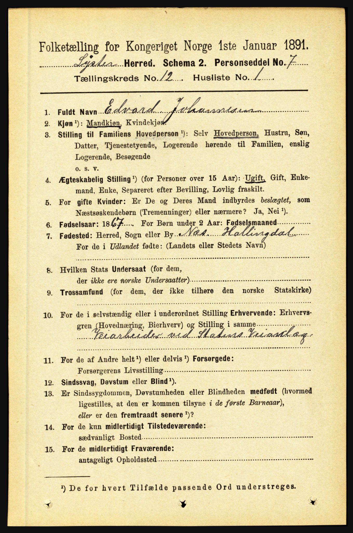 RA, 1891 census for 1426 Luster, 1891, p. 3772