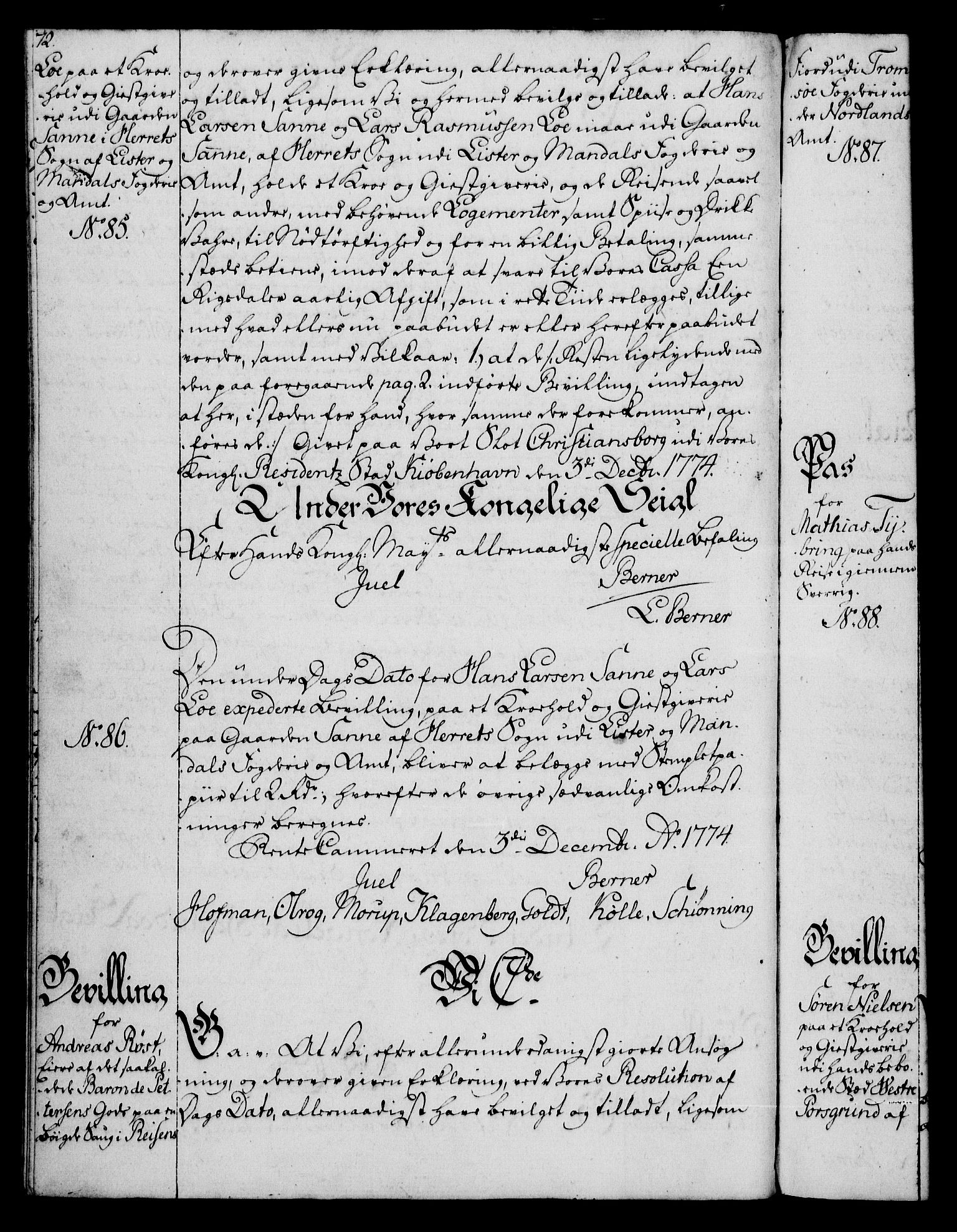 Rentekammeret, Kammerkanselliet, RA/EA-3111/G/Gg/Gga/L0010: Norsk ekspedisjonsprotokoll med register (merket RK 53.10), 1773-1778, p. 72