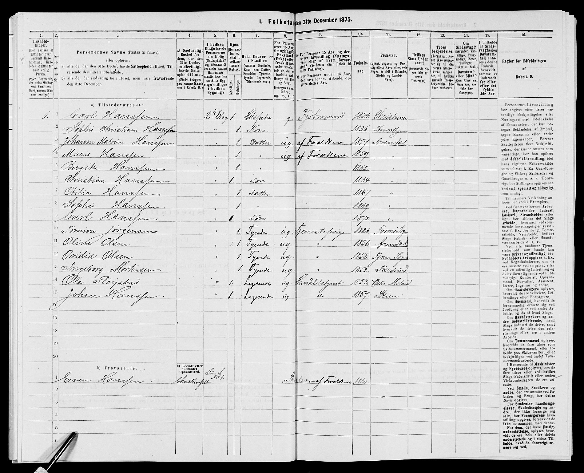 SAK, 1875 census for 0903P Arendal, 1875, p. 544