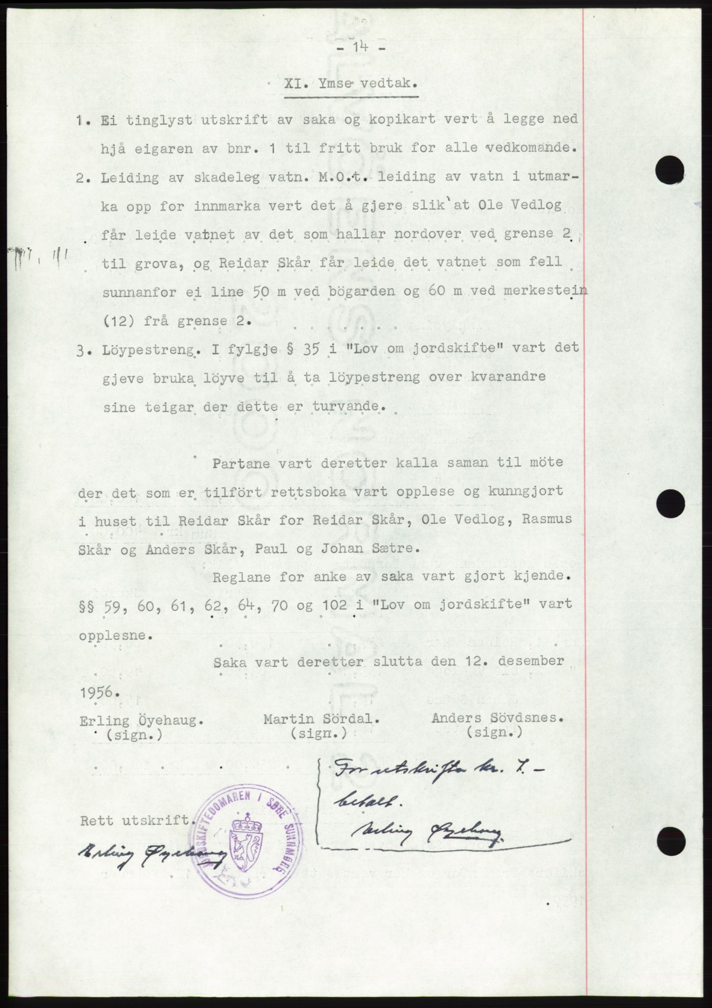 Søre Sunnmøre sorenskriveri, AV/SAT-A-4122/1/2/2C/L0105: Mortgage book no. 31A, 1956-1957, Diary no: : 212/1957