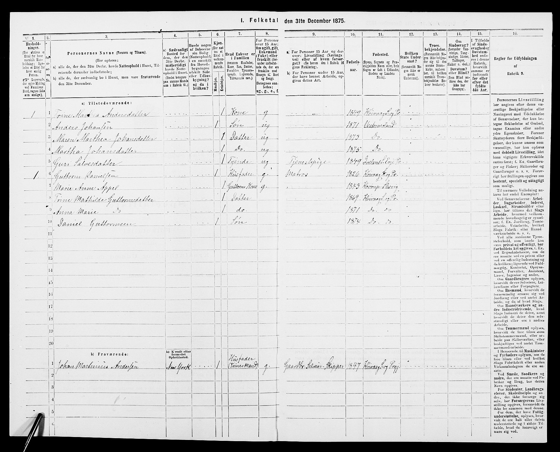 SAK, 1875 census for 0926L Vestre Moland/Vestre Moland, 1875, p. 651