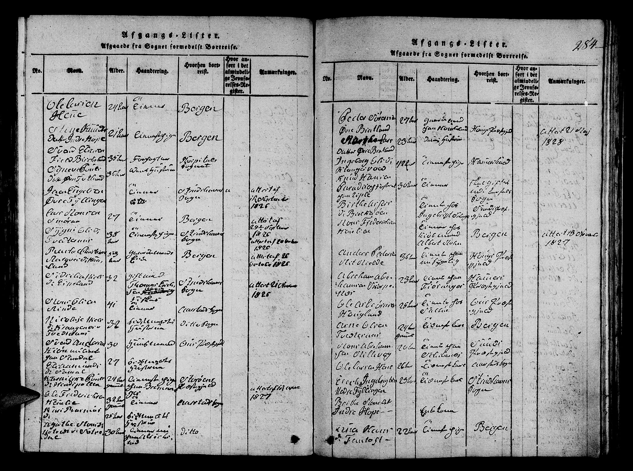 Fana Sokneprestembete, SAB/A-75101/H/Hab/Haba/L0001: Parish register (copy) no. A 1, 1816-1836, p. 284