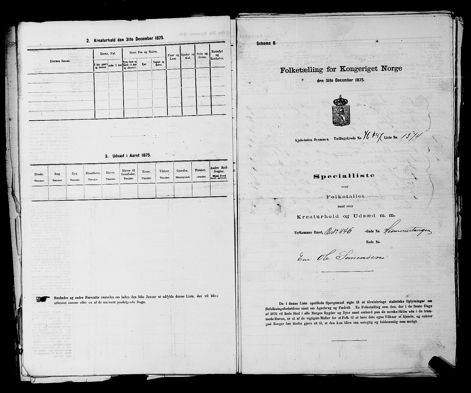 SAKO, 1875 census for 0602 Drammen, 1875, p. 3690