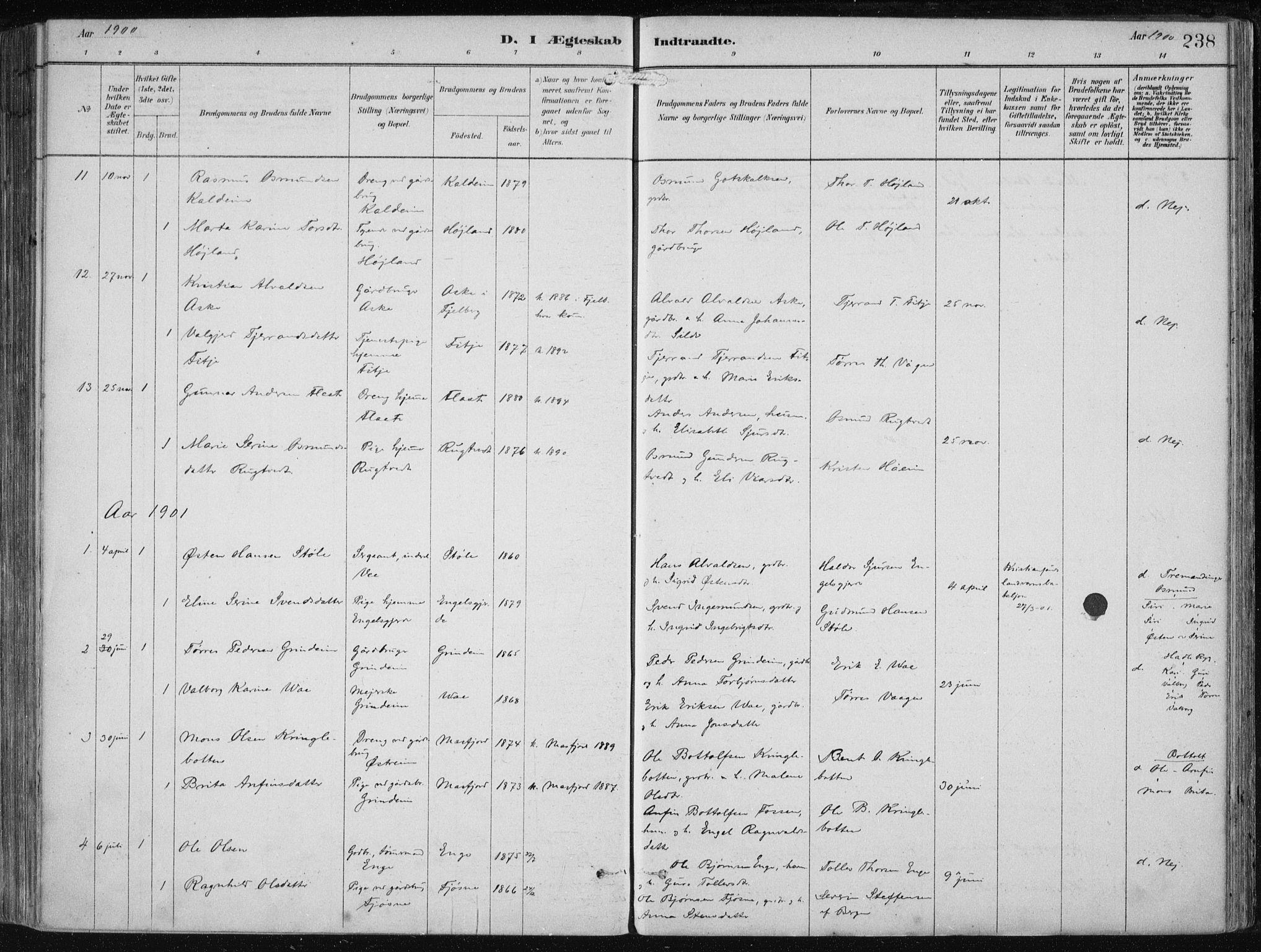 Etne sokneprestembete, SAB/A-75001/H/Haa: Parish register (official) no. B  1, 1879-1919, p. 238