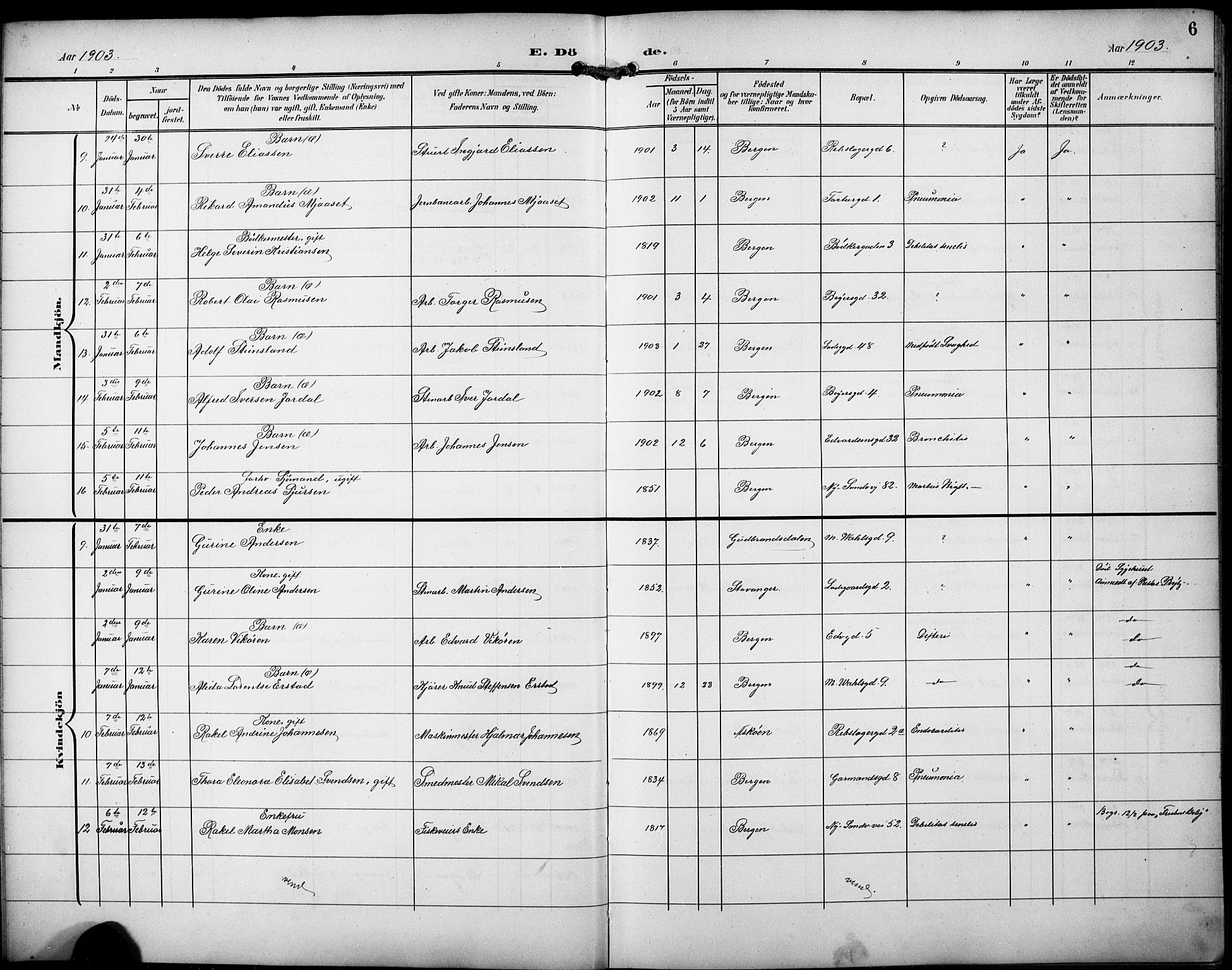 Sandviken Sokneprestembete, SAB/A-77601/H/Hb/L0017: Parish register (copy) no. E 1, 1903-1926, p. 6