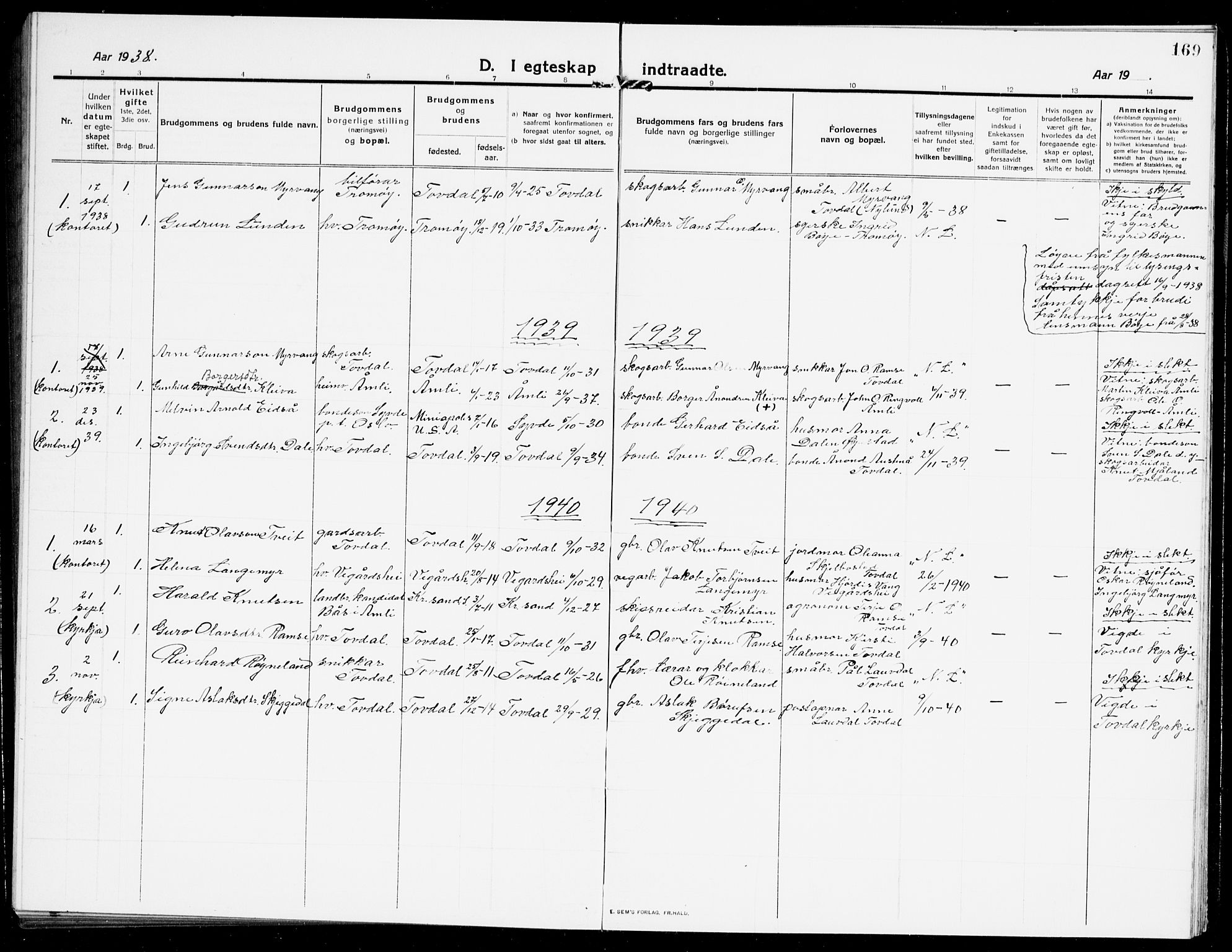 Åmli sokneprestkontor, SAK/1111-0050/F/Fb/Fbb/L0003: Parish register (copy) no. B 3, 1906-1941, p. 169