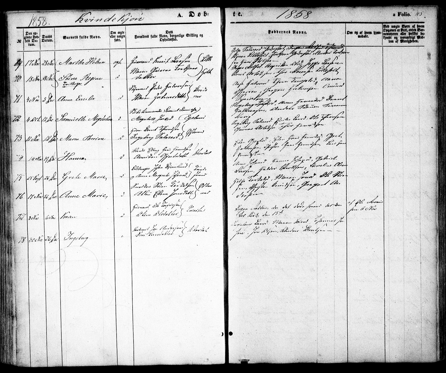 Holt sokneprestkontor, AV/SAK-1111-0021/F/Fa/L0008: Parish register (official) no. A 8, 1849-1860, p. 105