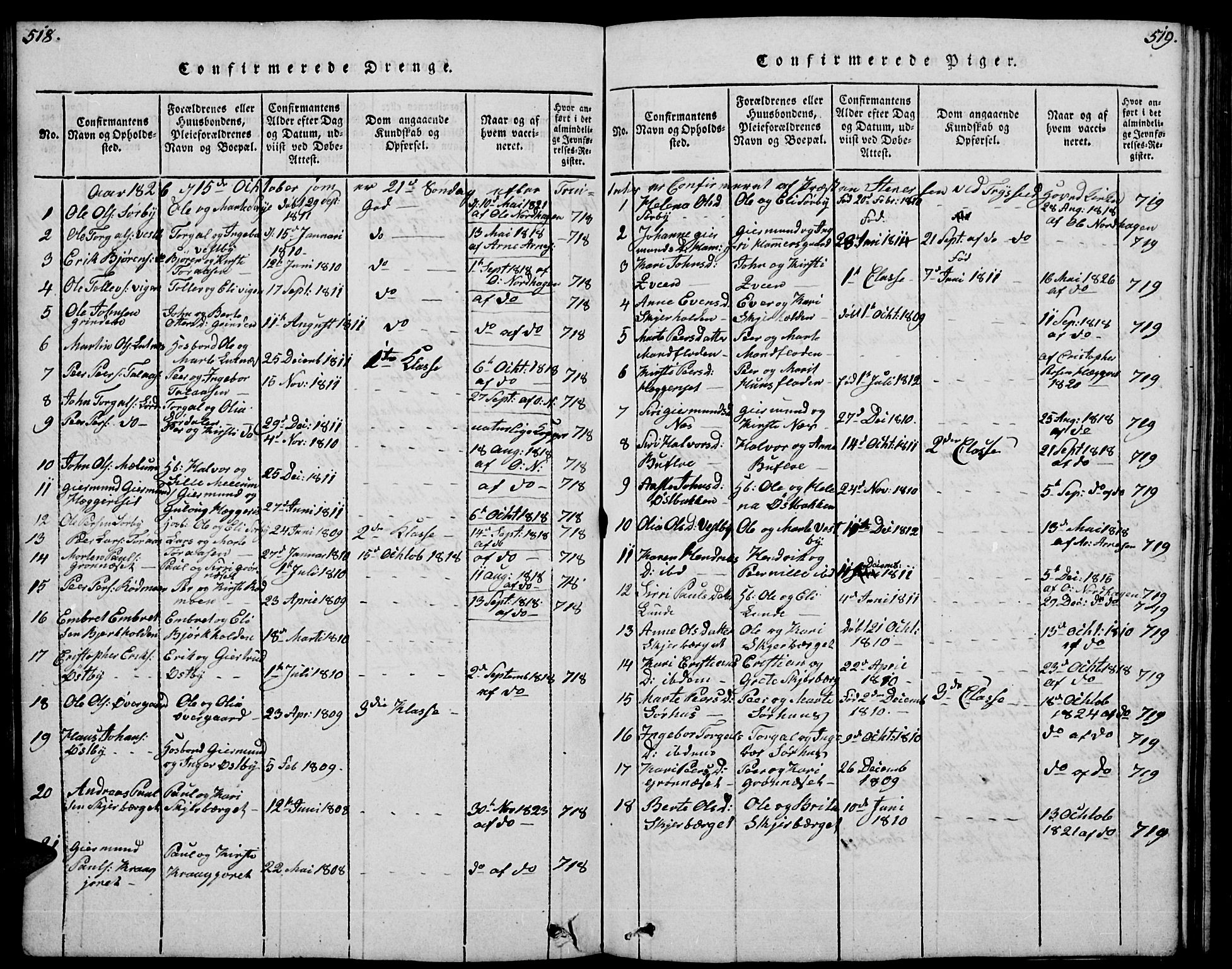 Trysil prestekontor, SAH/PREST-046/H/Ha/Hab/L0004: Parish register (copy) no. 4, 1814-1841, p. 518-519