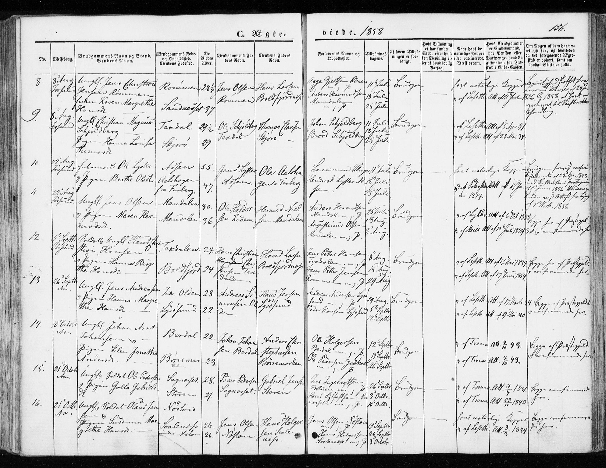 Ministerialprotokoller, klokkerbøker og fødselsregistre - Sør-Trøndelag, SAT/A-1456/655/L0677: Parish register (official) no. 655A06, 1847-1860, p. 156