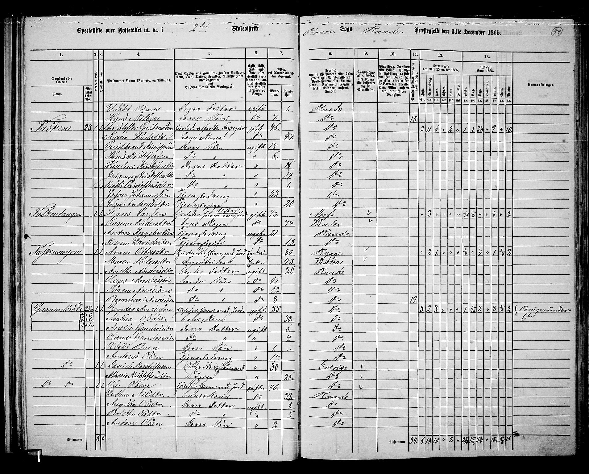 RA, 1865 census for Råde, 1865, p. 48