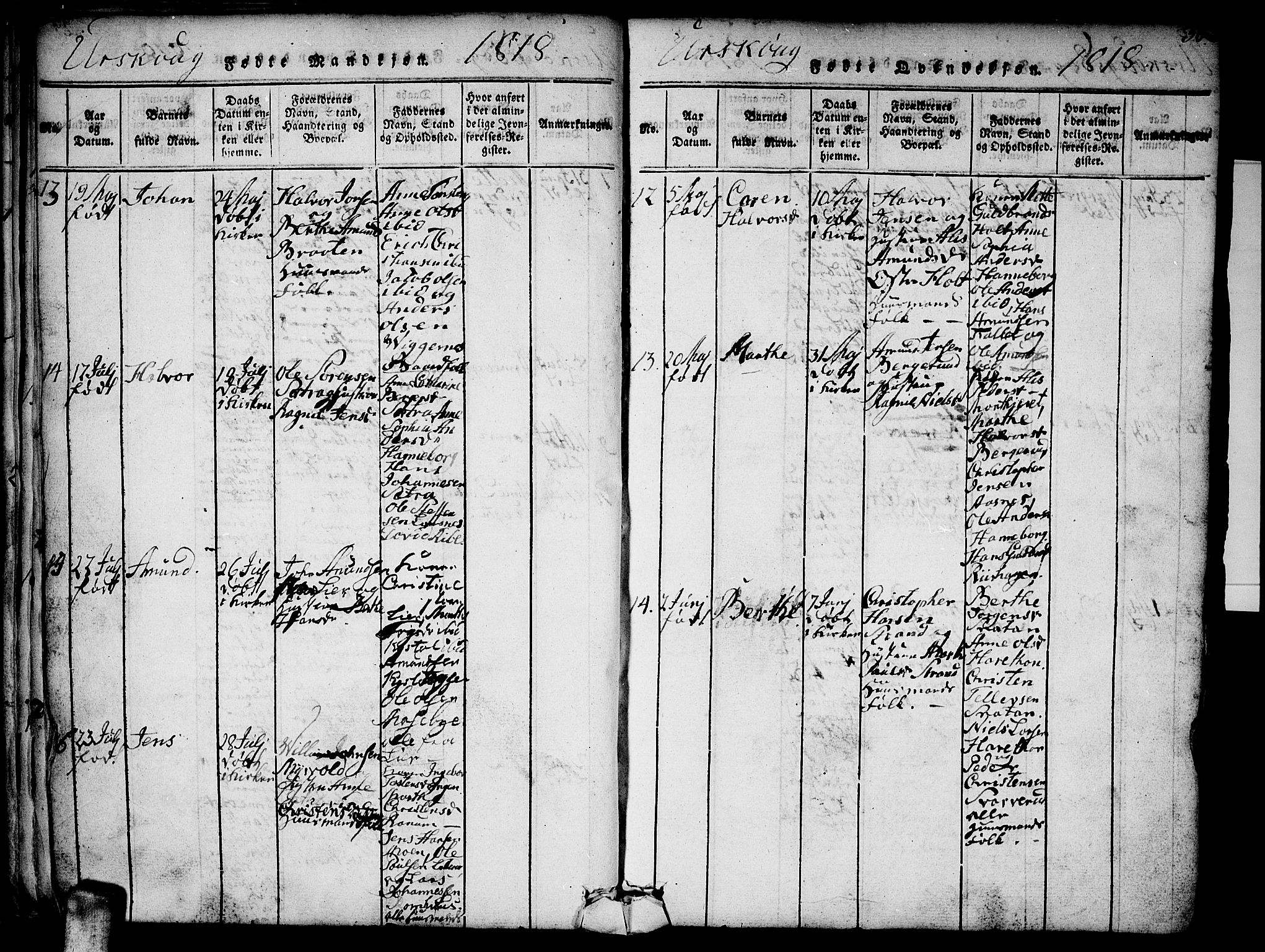Aurskog prestekontor Kirkebøker, SAO/A-10304a/F/Fa/L0005: Parish register (official) no. I 5, 1814-1829, p. 30
