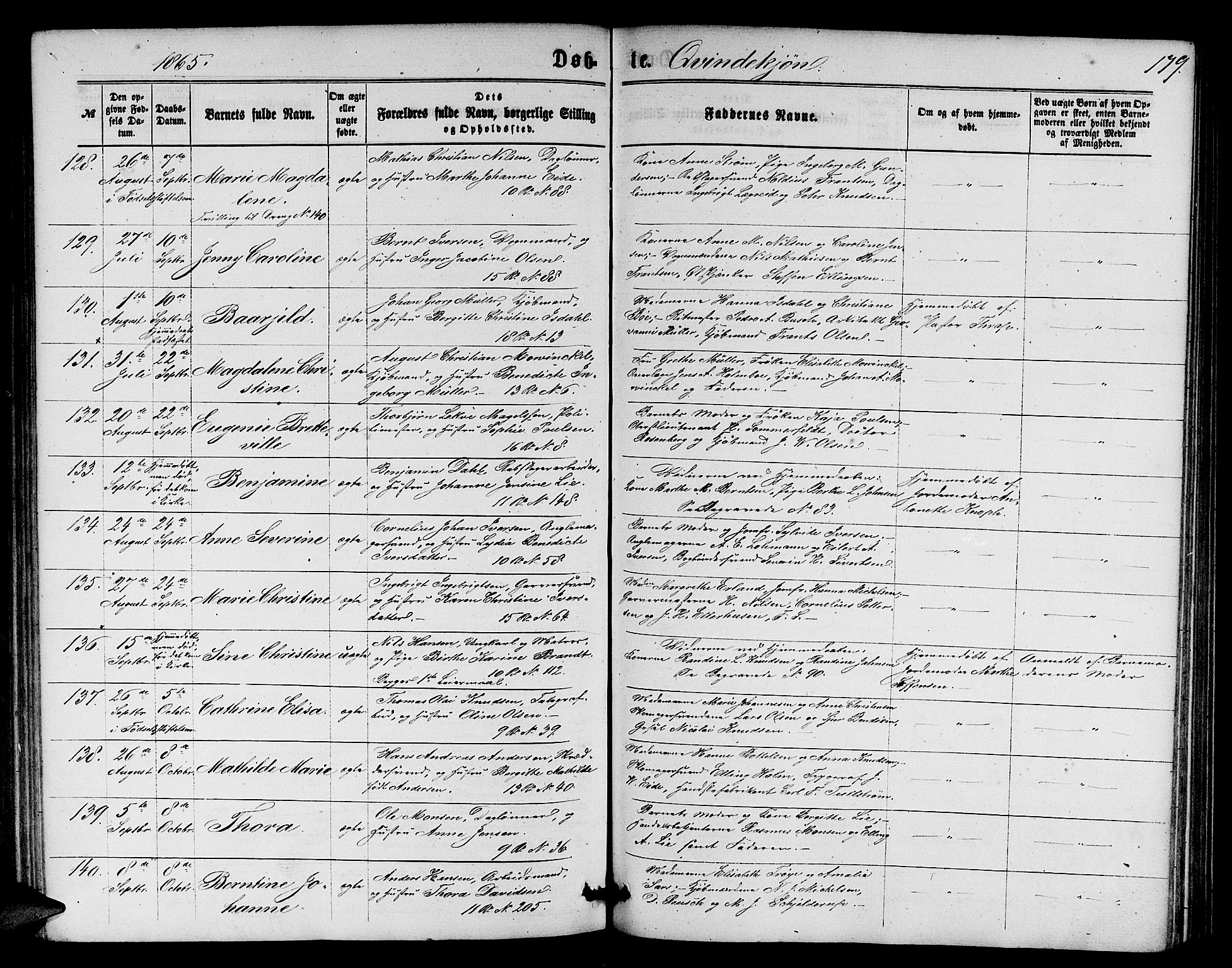 Domkirken sokneprestembete, SAB/A-74801/H/Hab/L0012: Parish register (copy) no. B 5, 1862-1869, p. 179