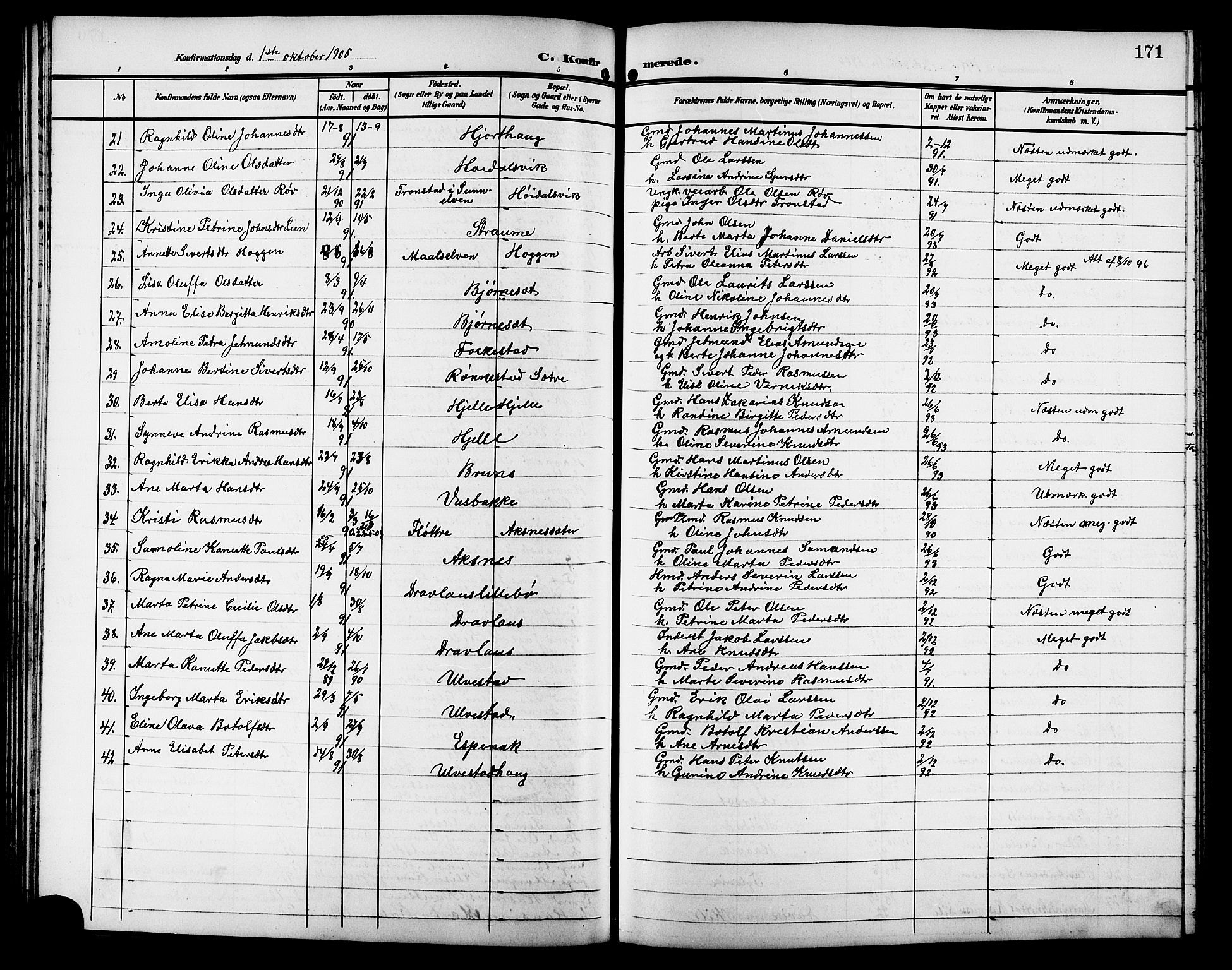 Ministerialprotokoller, klokkerbøker og fødselsregistre - Møre og Romsdal, AV/SAT-A-1454/511/L0159: Parish register (copy) no. 511C05, 1902-1920, p. 171