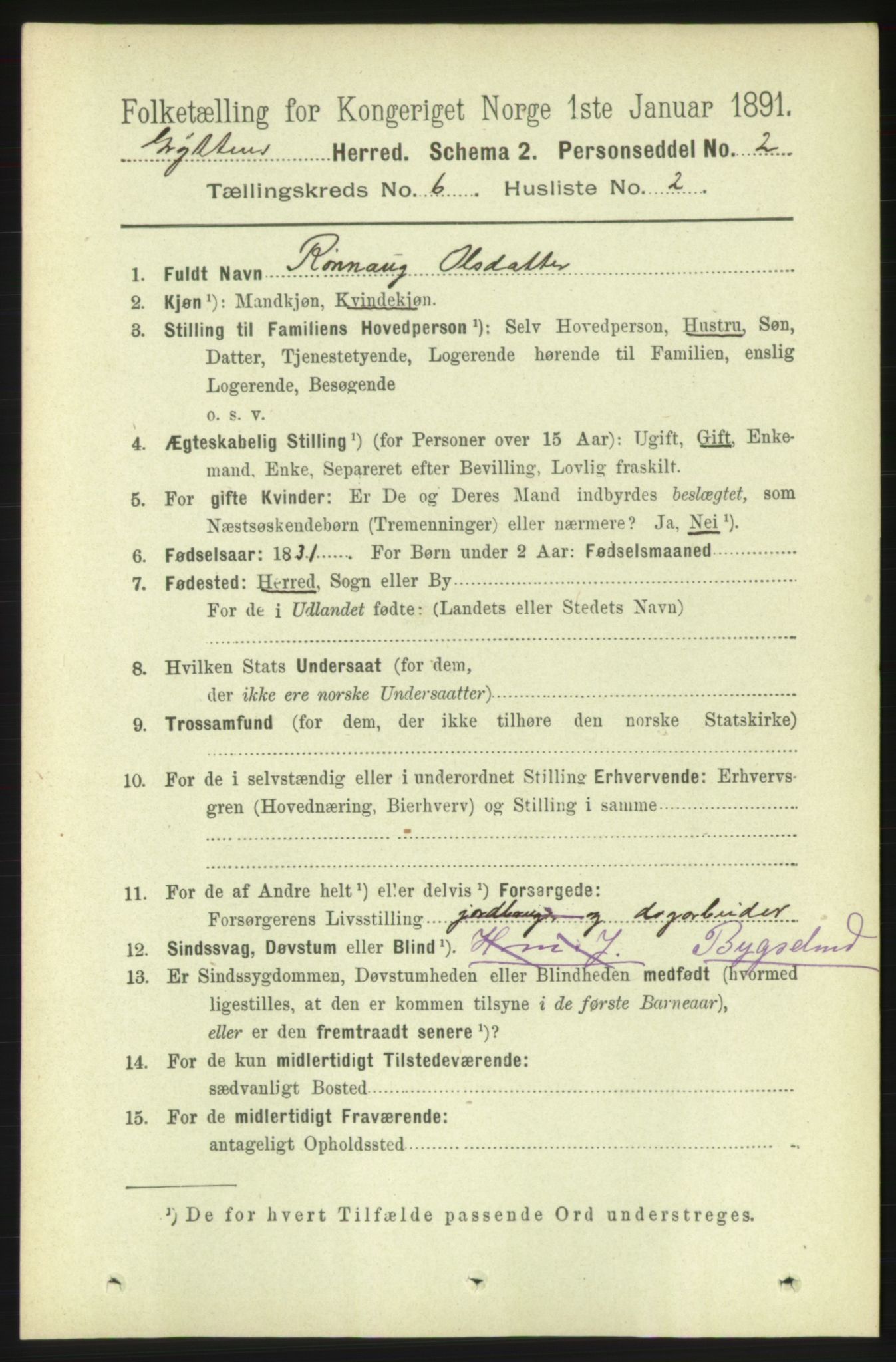 RA, 1891 census for 1539 Grytten, 1891, p. 2499