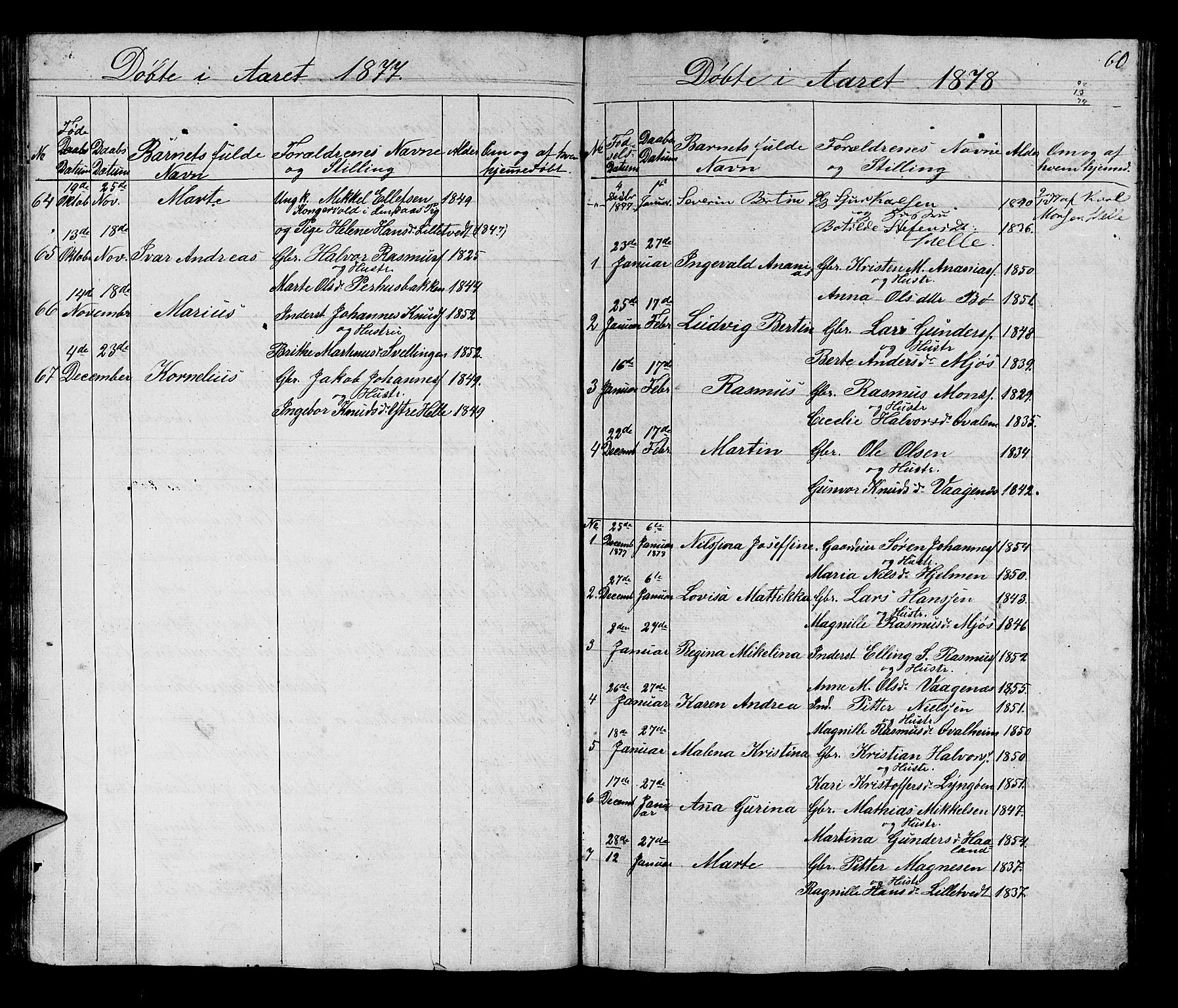 Manger sokneprestembete, SAB/A-76801/H/Hab: Parish register (copy) no. B 1, 1856-1881, p. 60