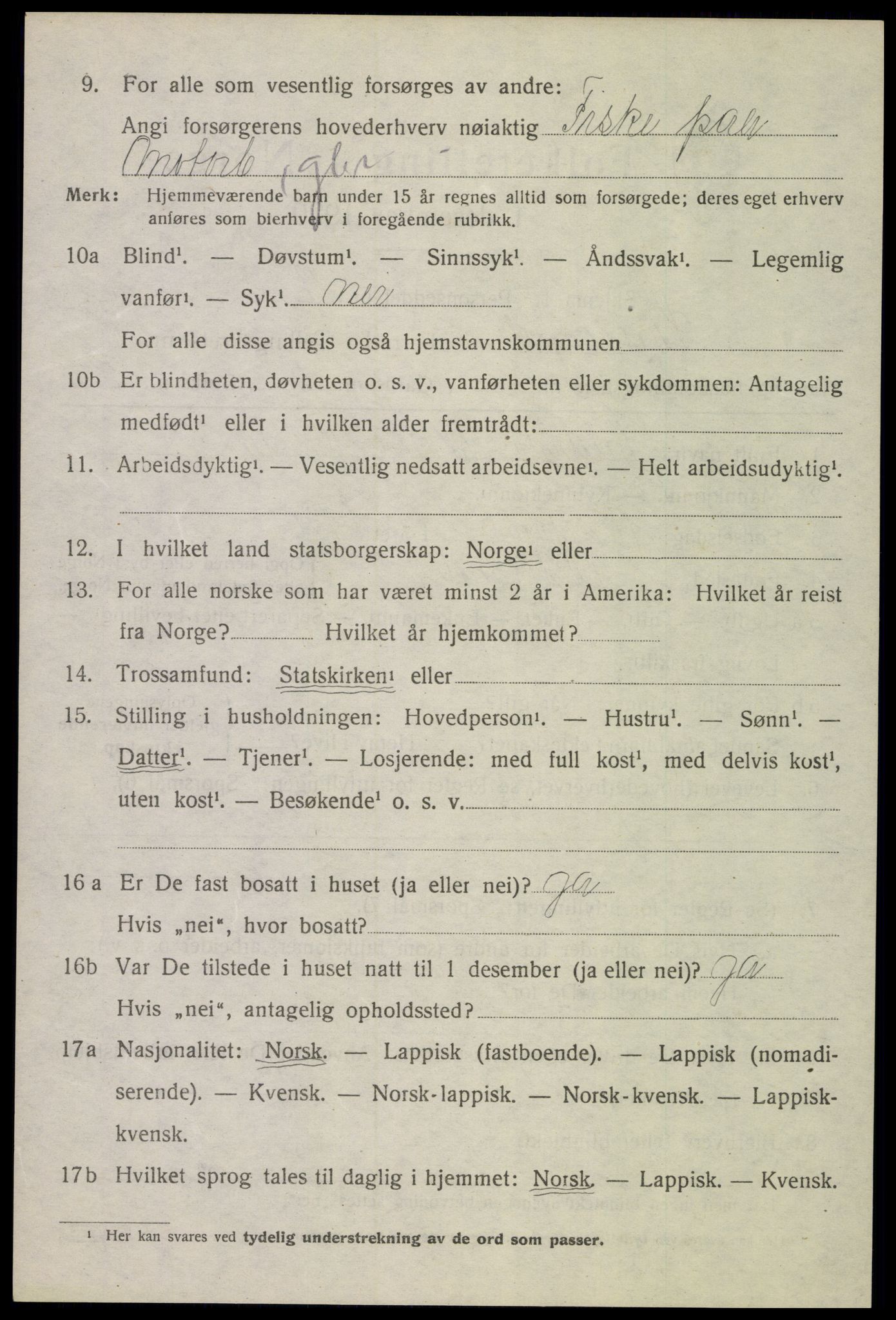 SAT, 1920 census for Sortland, 1920, p. 6509