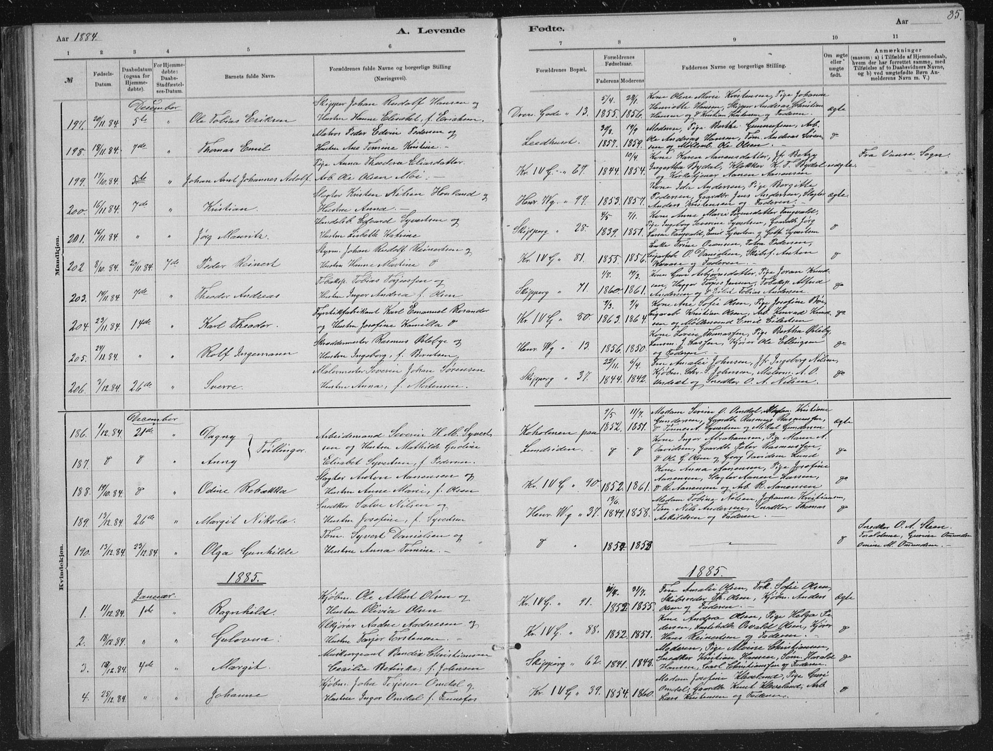 Kristiansand domprosti, AV/SAK-1112-0006/F/Fb/L0014: Parish register (copy) no. B 14, 1881-1896, p. 85