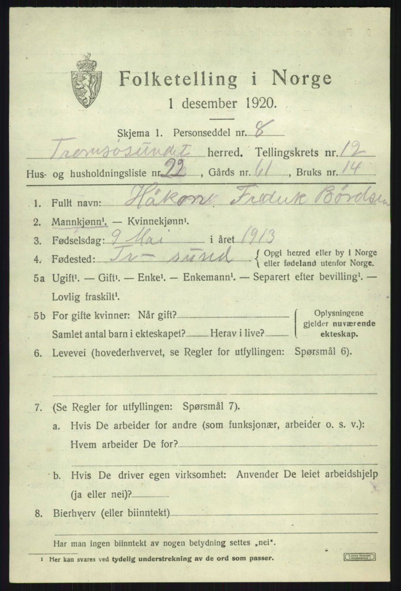 SATØ, 1920 census for Tromsøysund, 1920, p. 7880