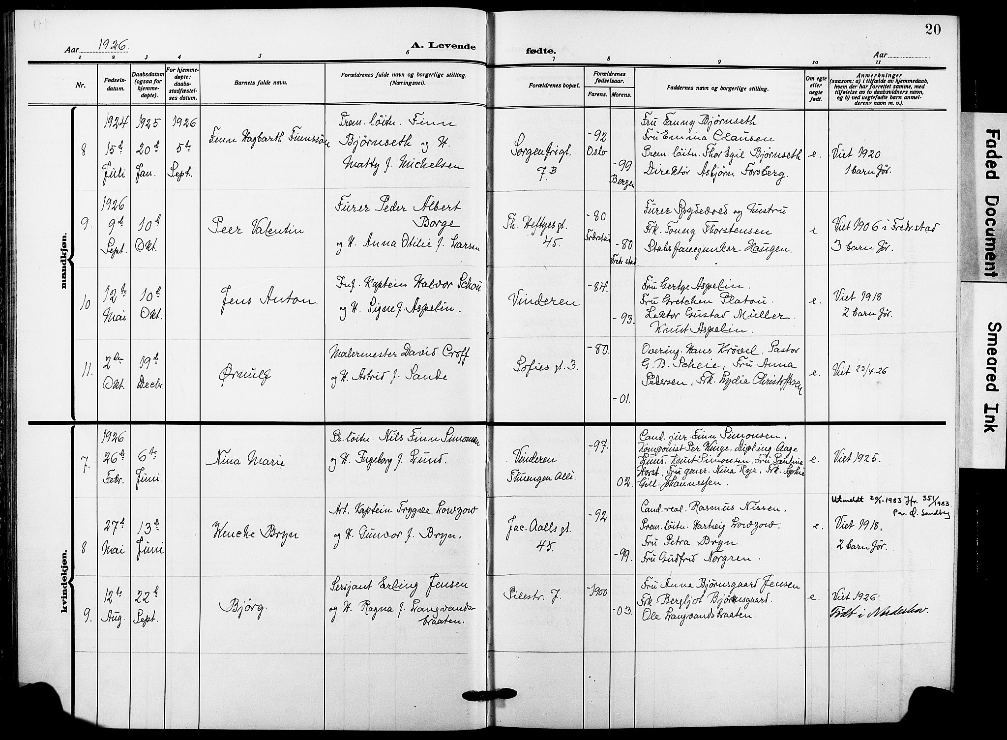 Garnisonsmenigheten Kirkebøker, SAO/A-10846/F/Fa/L0016: Parish register (official) no. 16, 1922-1930, p. 20