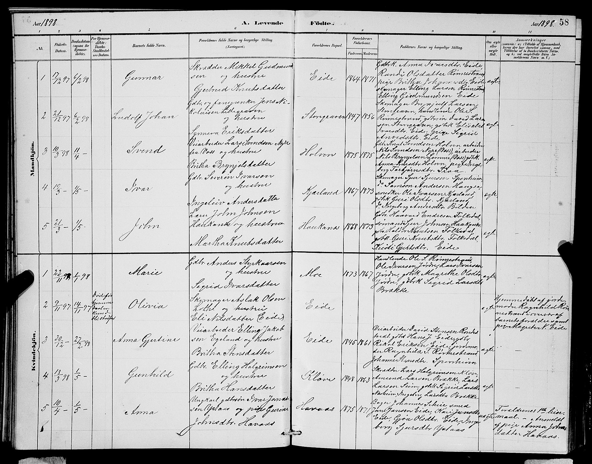 Ulvik sokneprestembete, SAB/A-78801/H/Hab: Parish register (copy) no. B 3, 1884-1901, p. 58