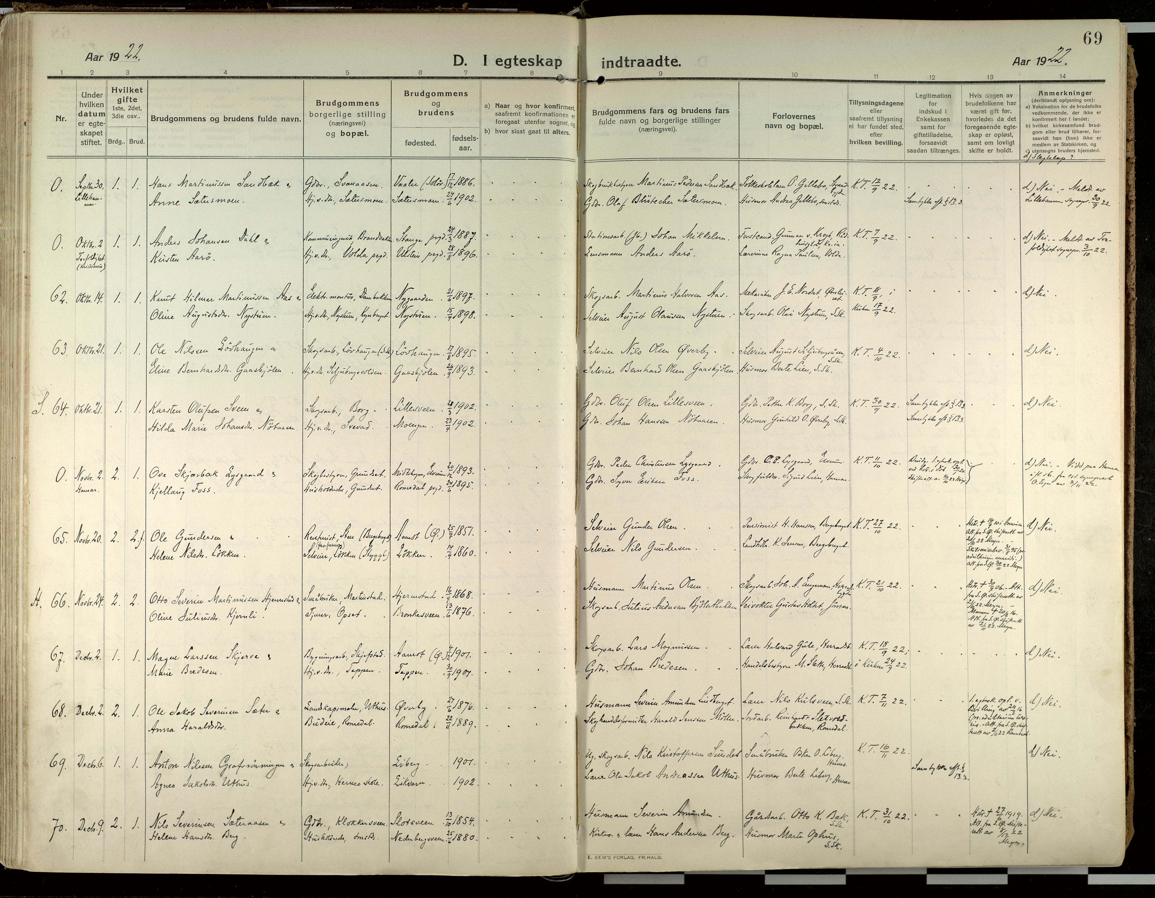 Elverum prestekontor, AV/SAH-PREST-044/H/Ha/Haa/L0021: Parish register (official) no. 21, 1913-1928, p. 69