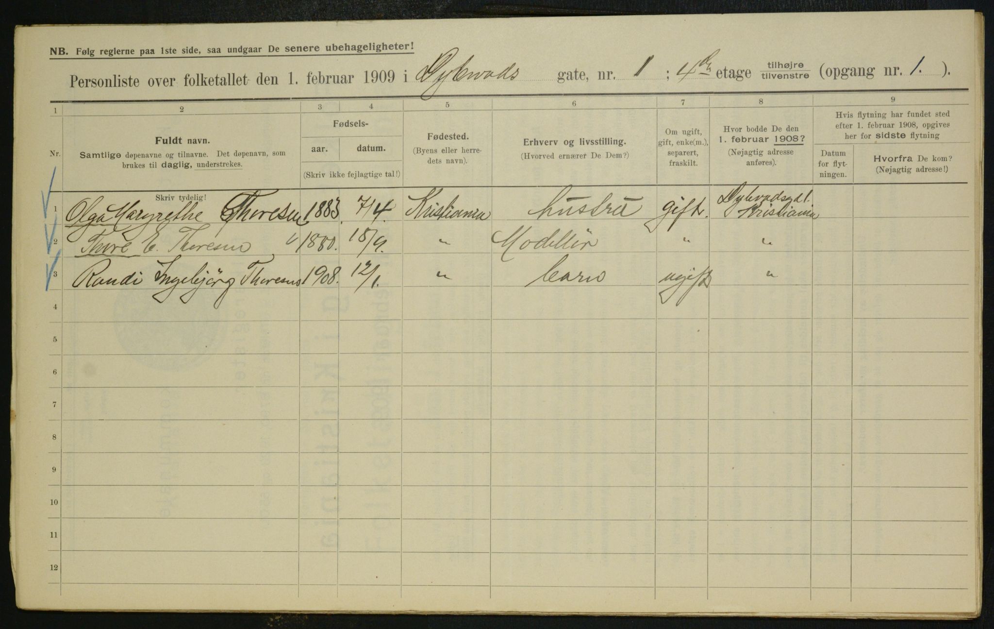 OBA, Municipal Census 1909 for Kristiania, 1909, p. 15921
