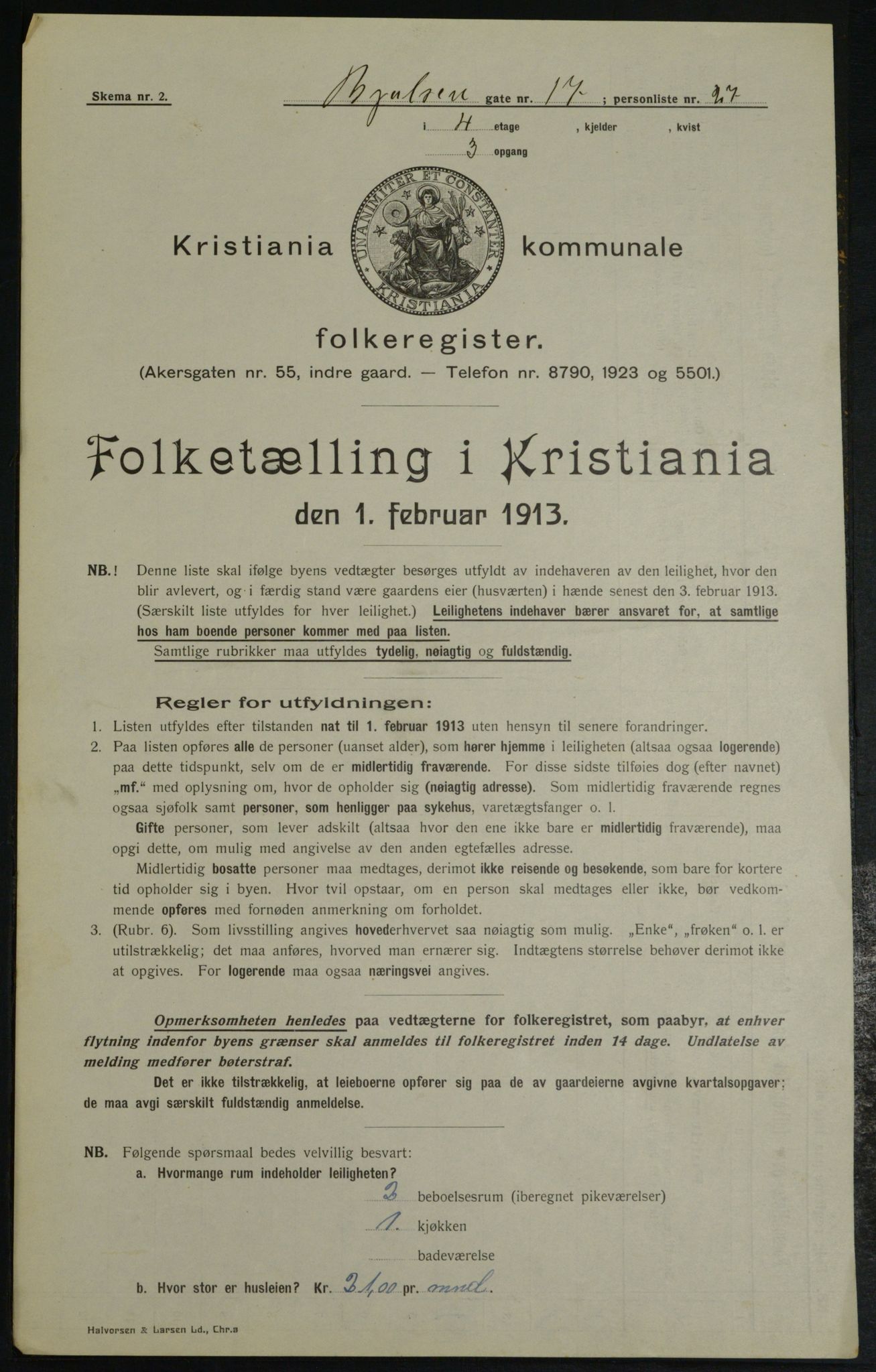 OBA, Municipal Census 1913 for Kristiania, 1913, p. 6434