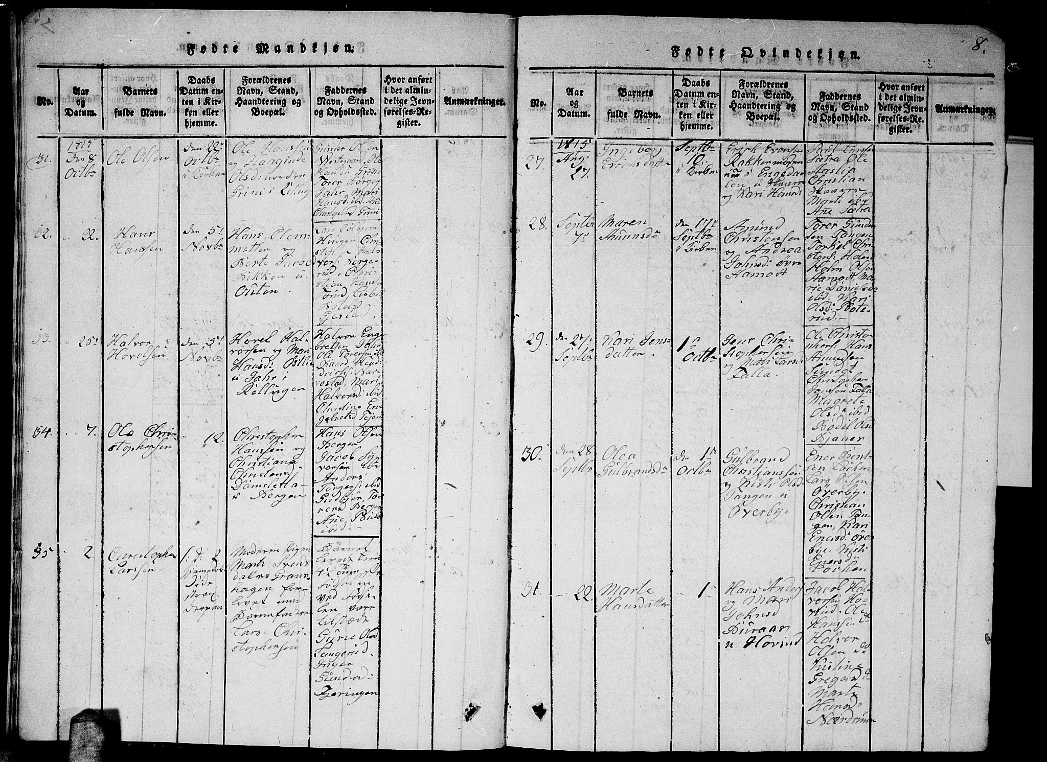 Fet prestekontor Kirkebøker, AV/SAO-A-10370a/G/Ga/L0001: Parish register (copy) no. I 1, 1815-1842, p. 8