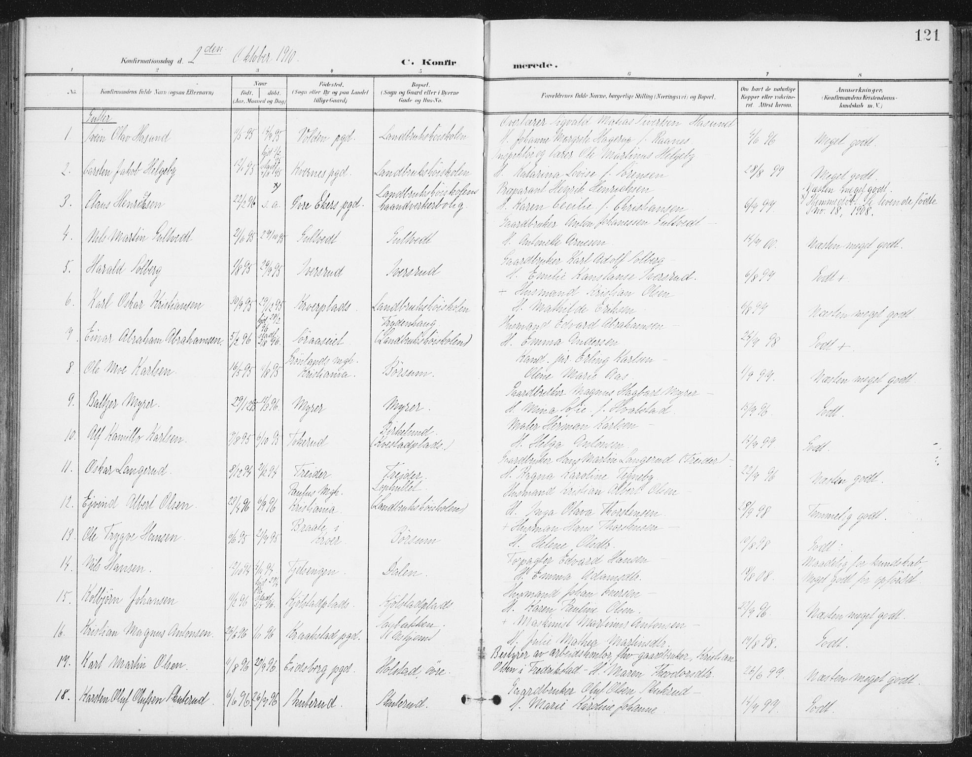 Ås prestekontor Kirkebøker, SAO/A-10894/F/Fa/L0010: Parish register (official) no. I 10, 1900-1918, p. 121