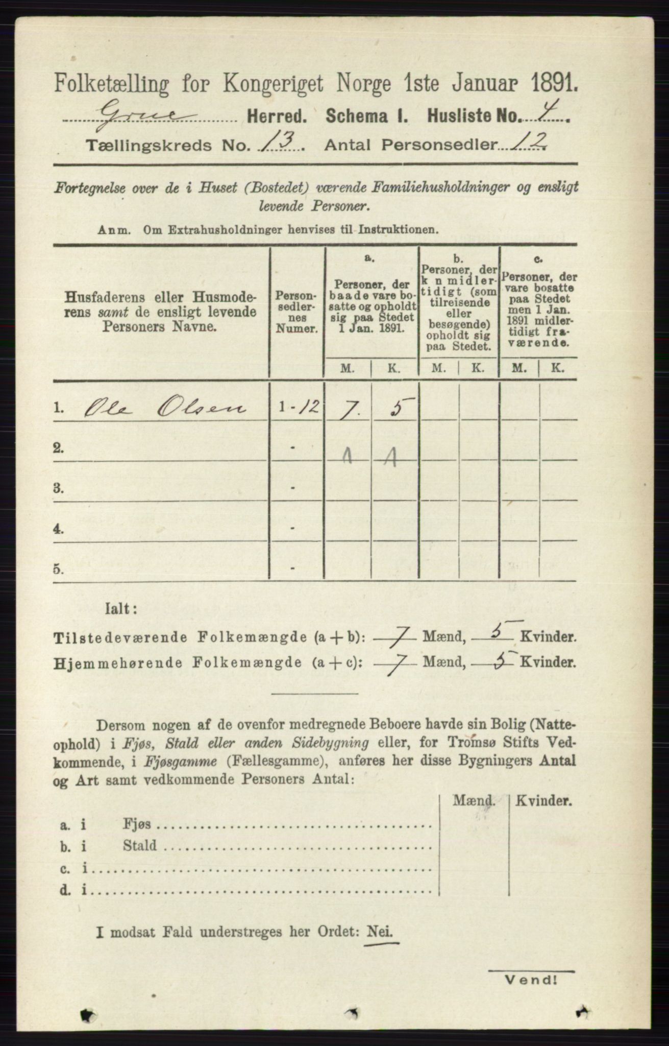 RA, 1891 census for 0423 Grue, 1891, p. 6502