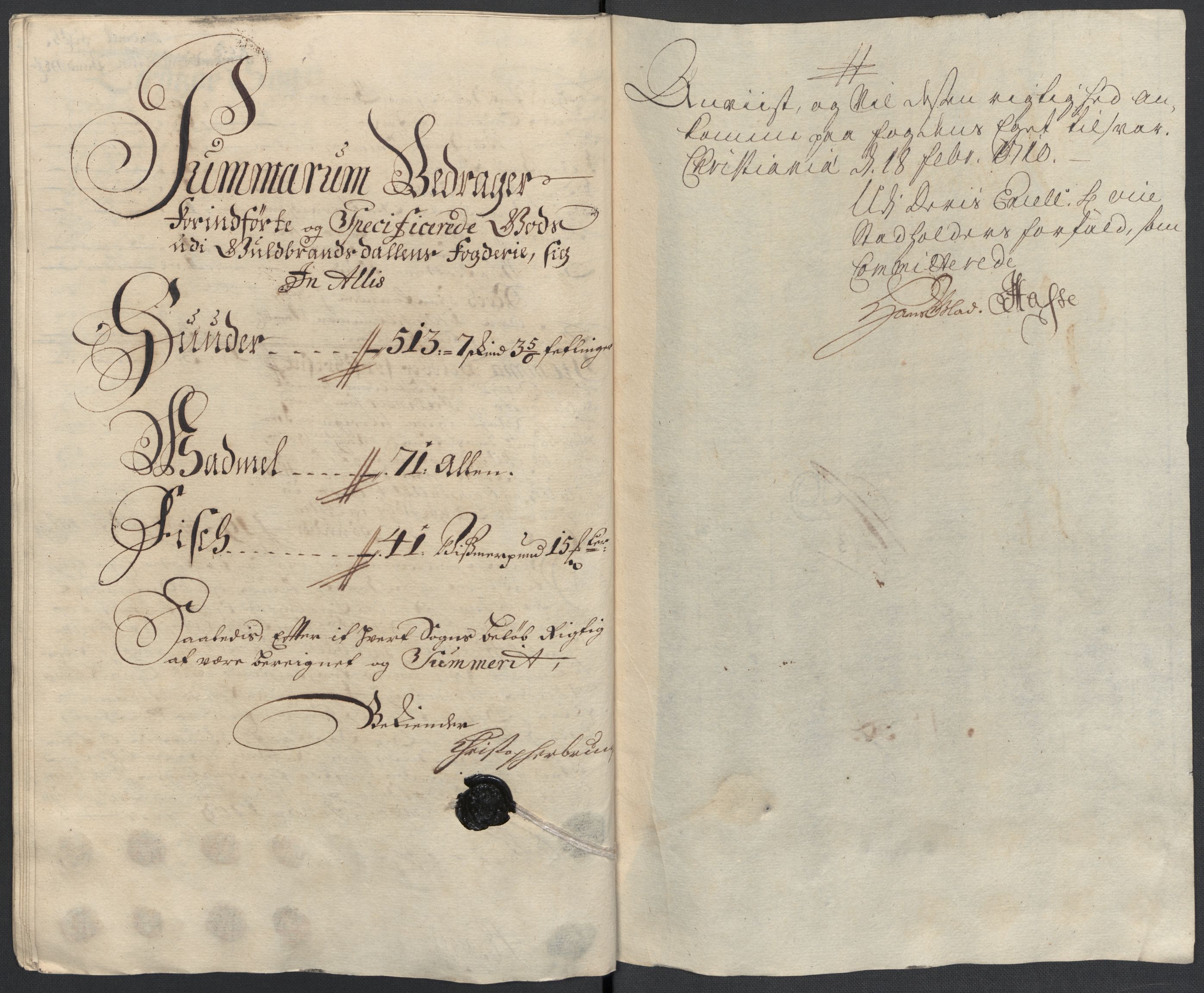 Rentekammeret inntil 1814, Reviderte regnskaper, Fogderegnskap, AV/RA-EA-4092/R17/L1179: Fogderegnskap Gudbrandsdal, 1708-1710, p. 227