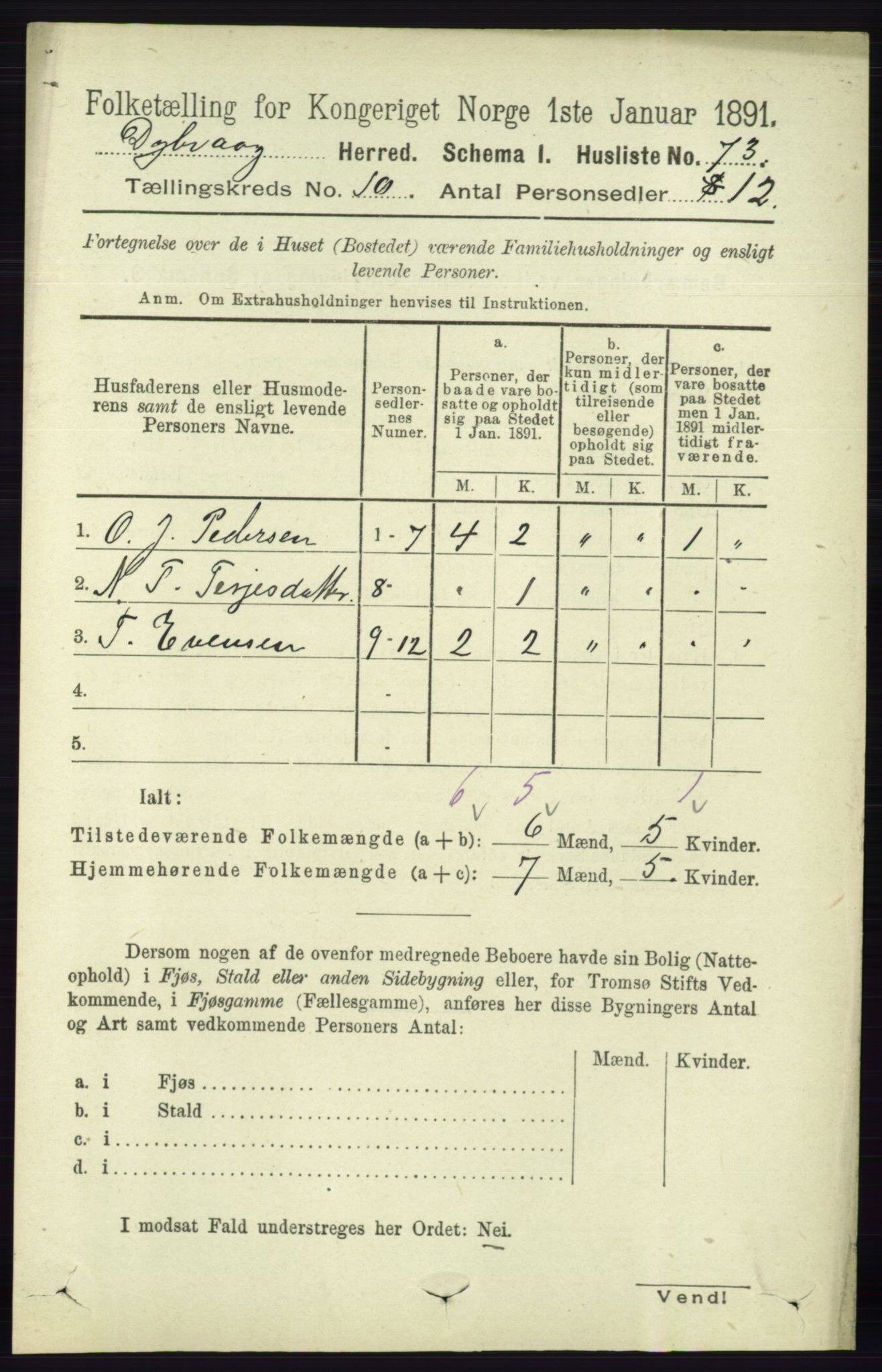 RA, 1891 census for 0915 Dypvåg, 1891, p. 3695