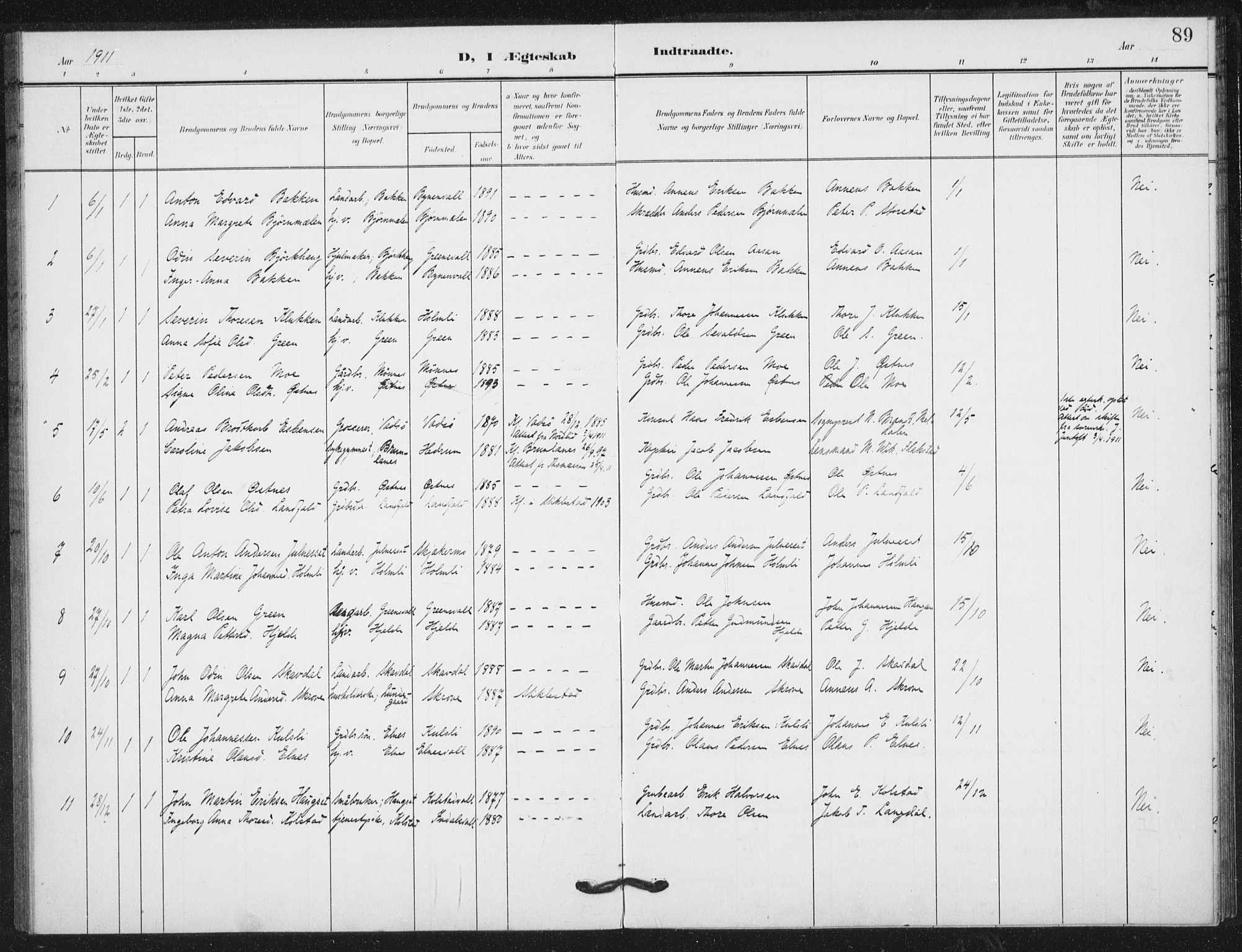 Ministerialprotokoller, klokkerbøker og fødselsregistre - Nord-Trøndelag, SAT/A-1458/724/L0264: Parish register (official) no. 724A02, 1908-1915, p. 89