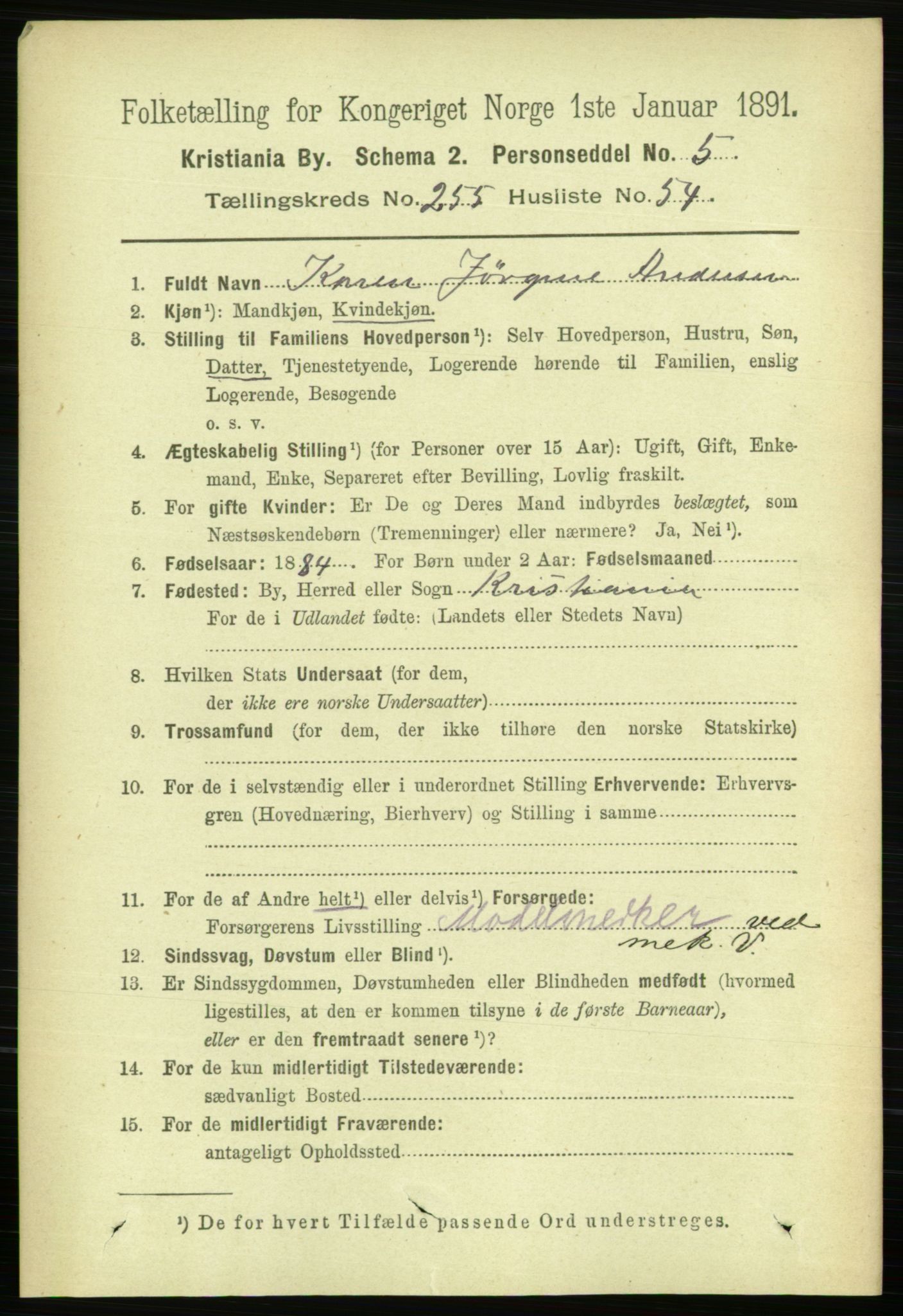 RA, 1891 census for 0301 Kristiania, 1891, p. 155579