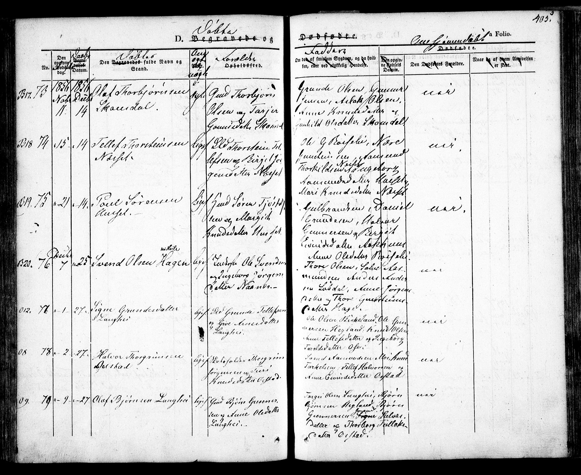 Bygland sokneprestkontor, AV/SAK-1111-0006/F/Fa/Fab/L0004: Parish register (official) no. A 4, 1842-1858, p. 405