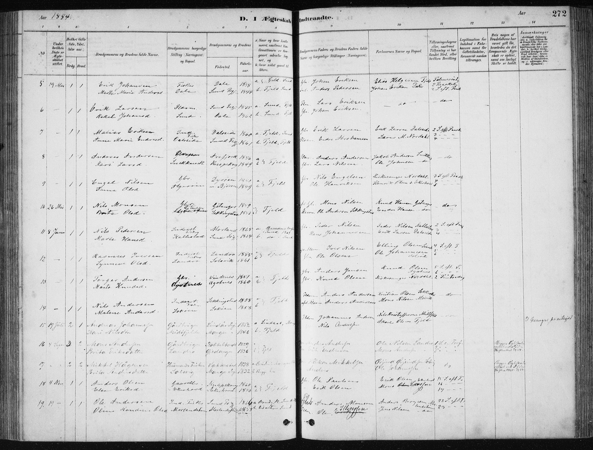 Fjell sokneprestembete, SAB/A-75301/H/Haa: Parish register (official) no. A  8, 1878-1898, p. 272