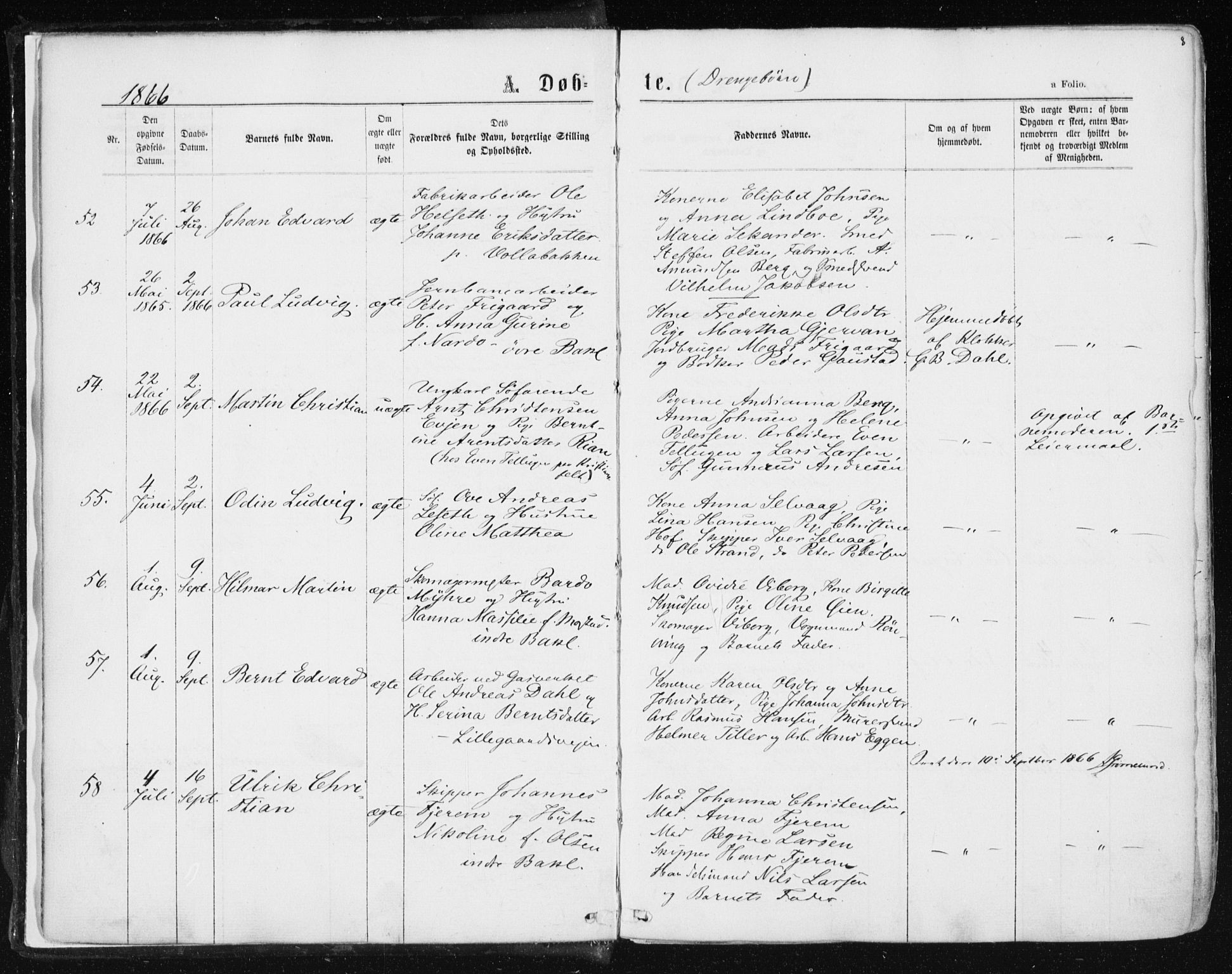 Ministerialprotokoller, klokkerbøker og fødselsregistre - Sør-Trøndelag, SAT/A-1456/604/L0186: Parish register (official) no. 604A07, 1866-1877, p. 8