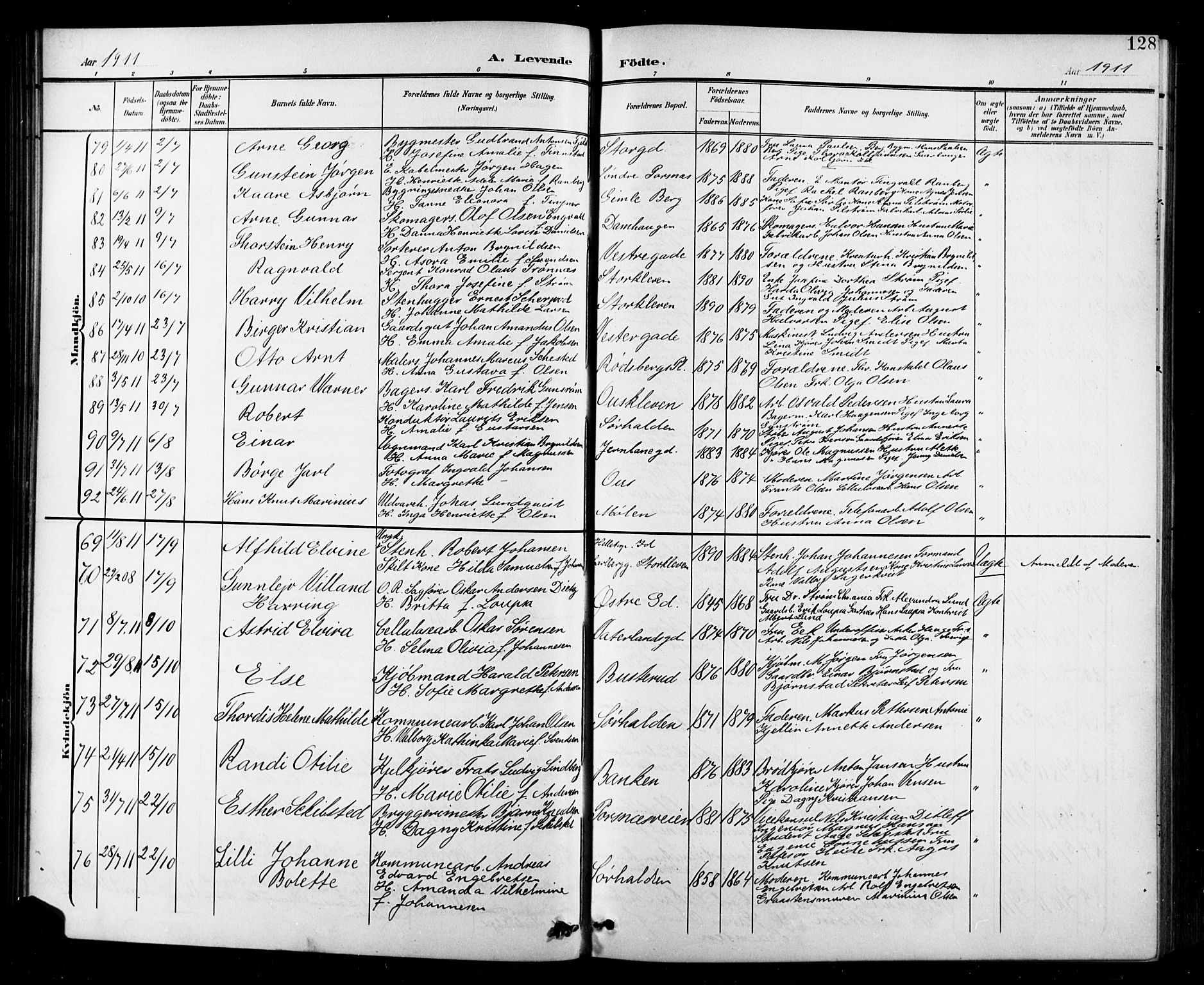 Halden prestekontor Kirkebøker, AV/SAO-A-10909/G/Ga/L0010: Parish register (copy) no. 10, 1900-1923, p. 128