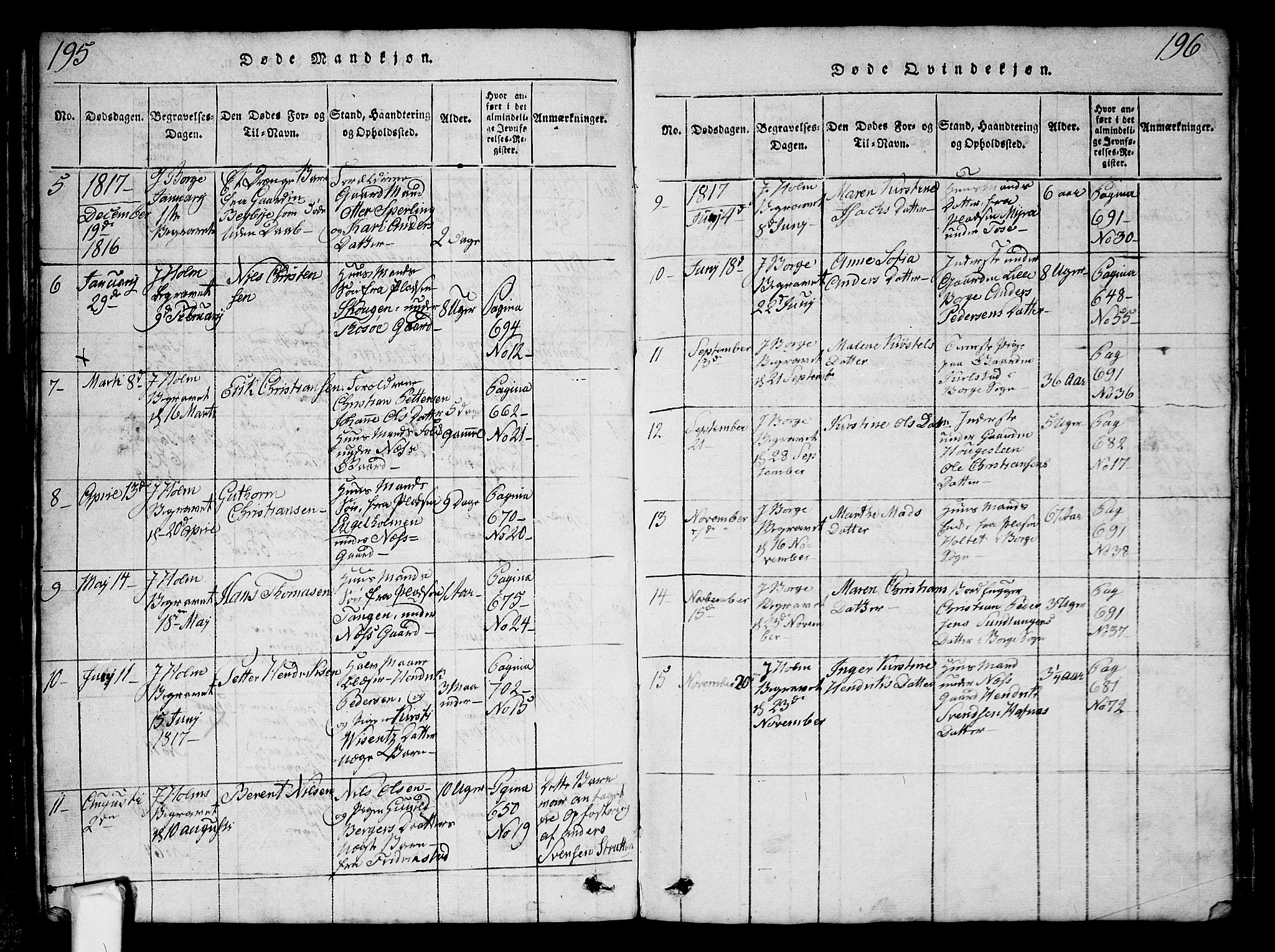 Borge prestekontor Kirkebøker, AV/SAO-A-10903/G/Ga/L0001: Parish register (copy) no.  I 1, 1815-1835, p. 195-196