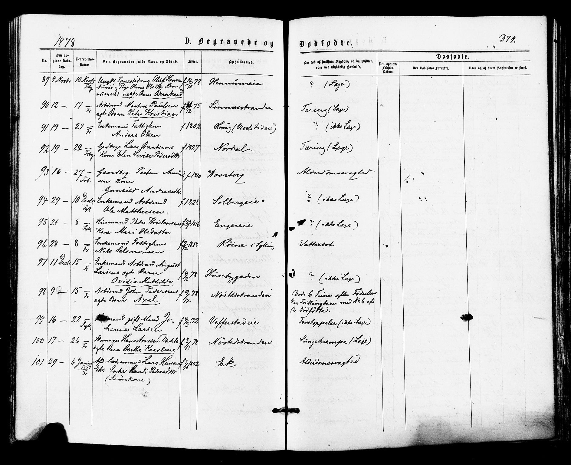 Lier kirkebøker, SAKO/A-230/F/Fa/L0014: Parish register (official) no. I 14, 1875-1882, p. 379