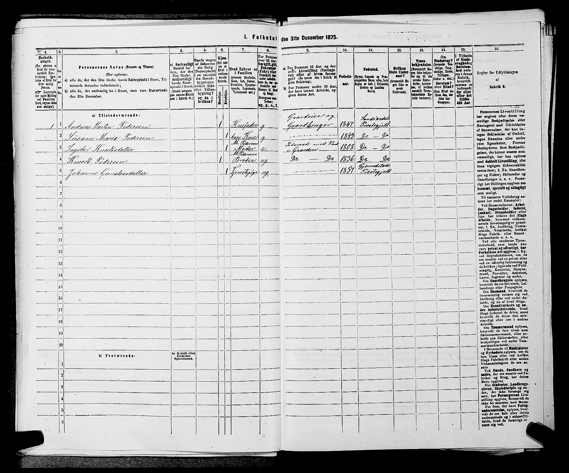 SAKO, 1875 census for 0816P Sannidal, 1875, p. 883