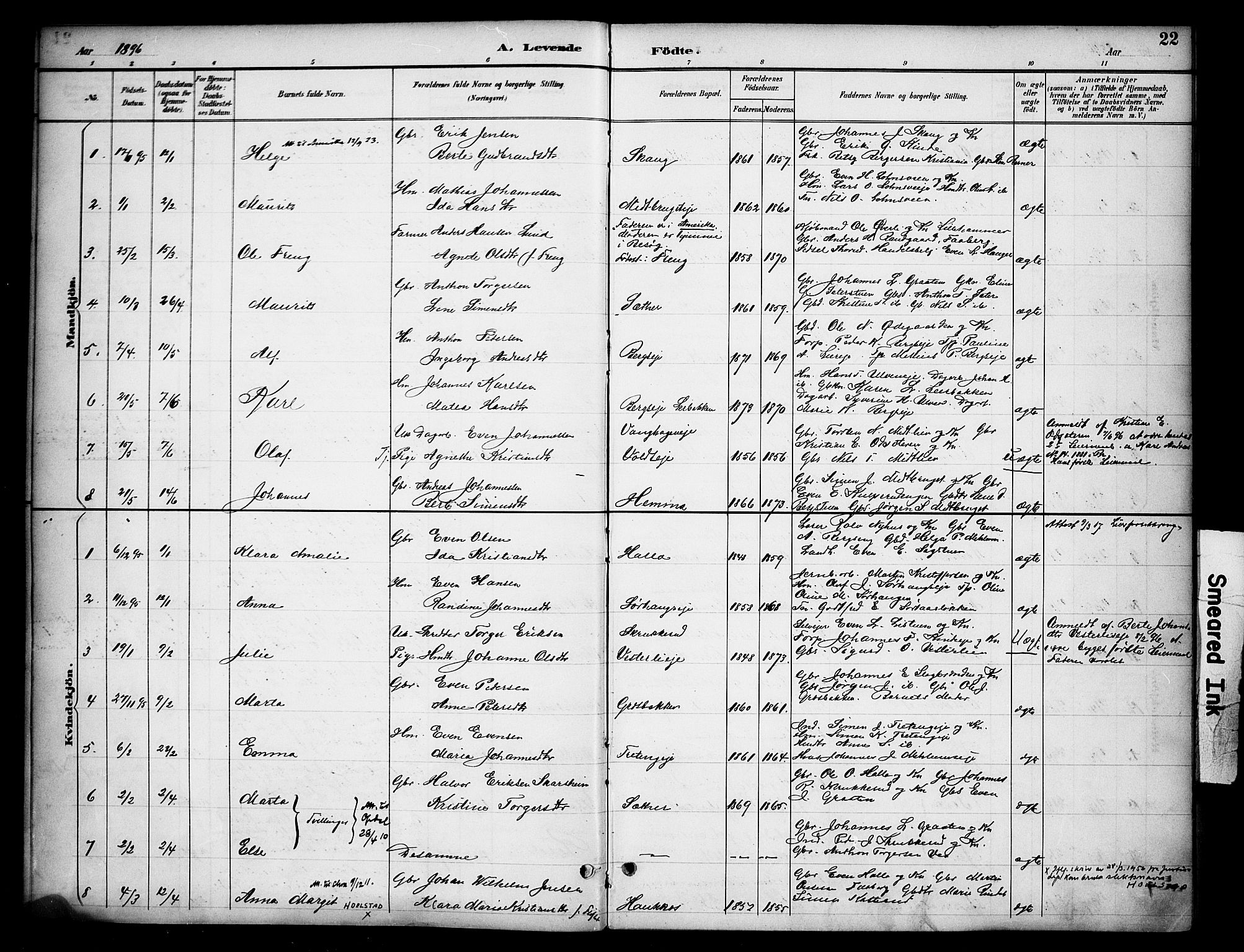 Ringsaker prestekontor, AV/SAH-PREST-014/K/Ka/L0015: Parish register (official) no. 15, 1891-1904, p. 22