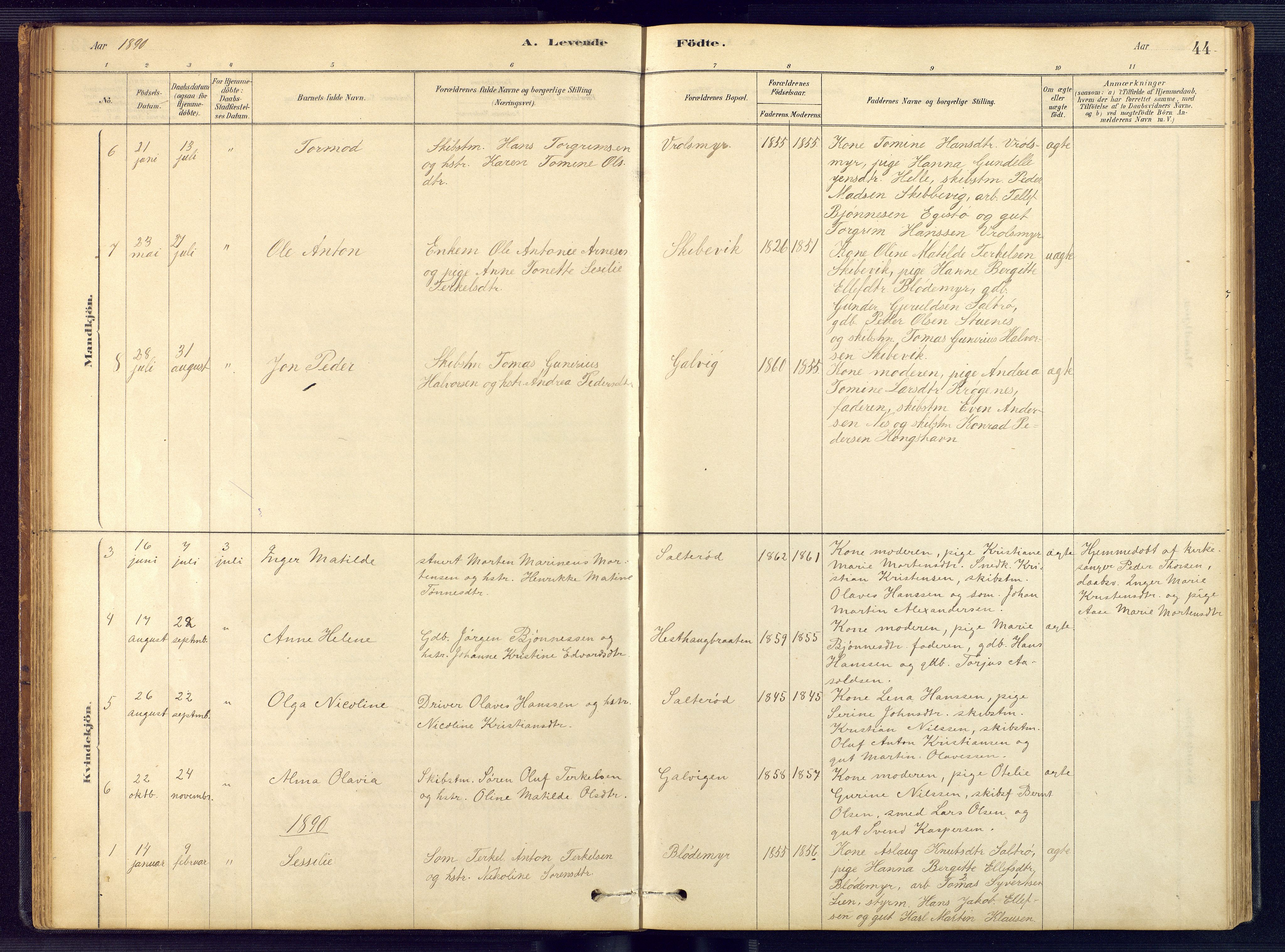 Austre Moland sokneprestkontor, AV/SAK-1111-0001/F/Fb/Fbb/L0001: Parish register (copy) no. B 1, 1878-1904, p. 44