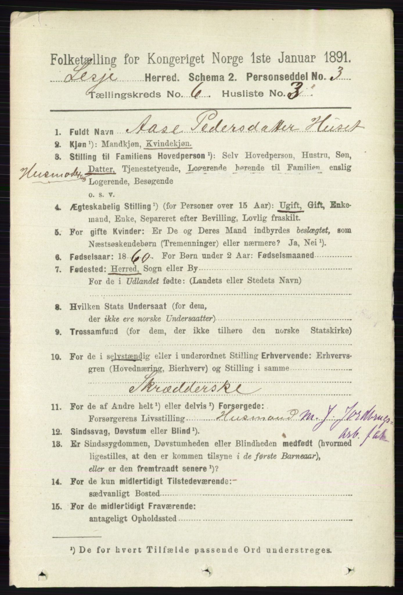 RA, 1891 census for 0512 Lesja, 1891, p. 2152