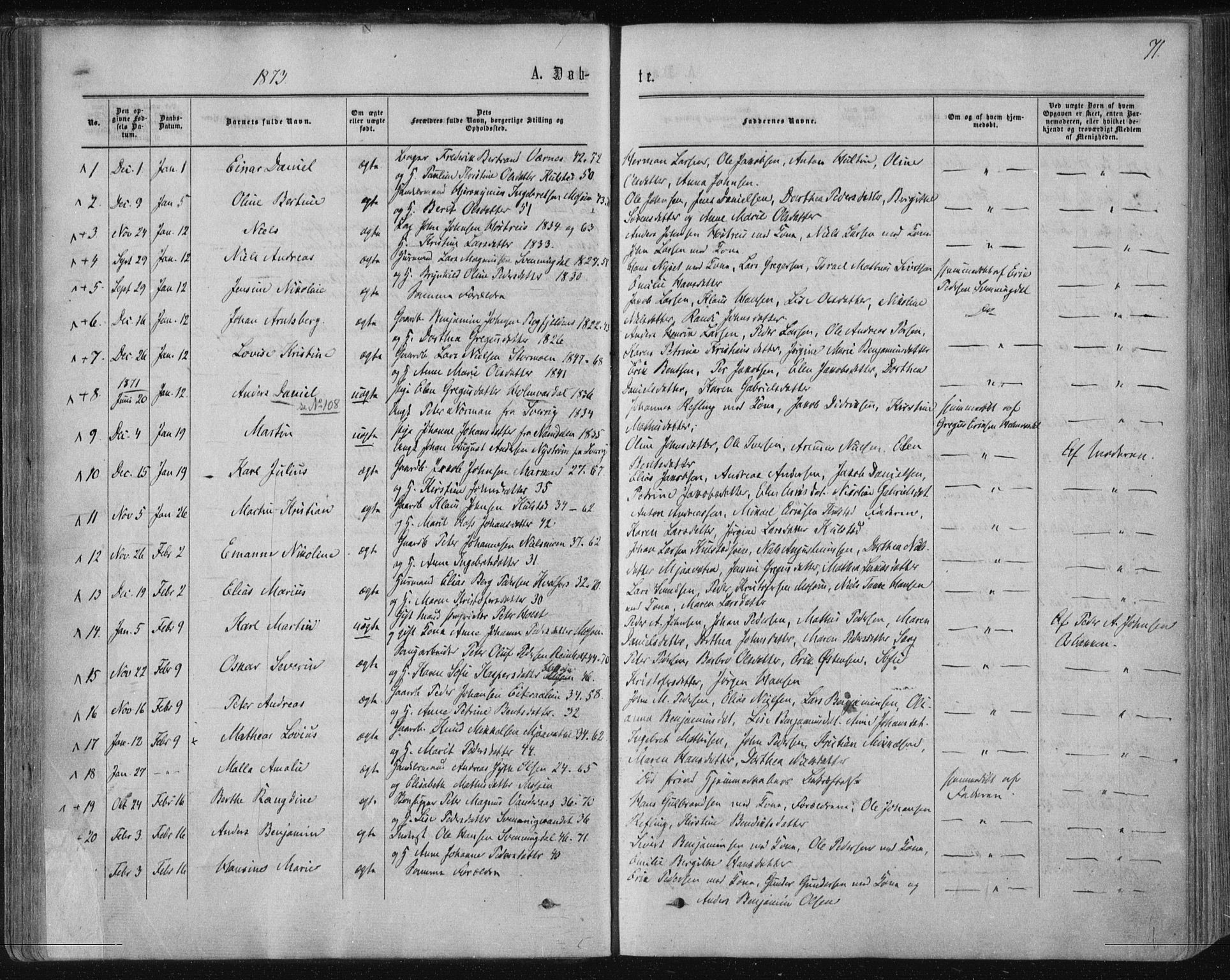 Ministerialprotokoller, klokkerbøker og fødselsregistre - Nordland, SAT/A-1459/820/L0294: Parish register (official) no. 820A15, 1866-1879, p. 71