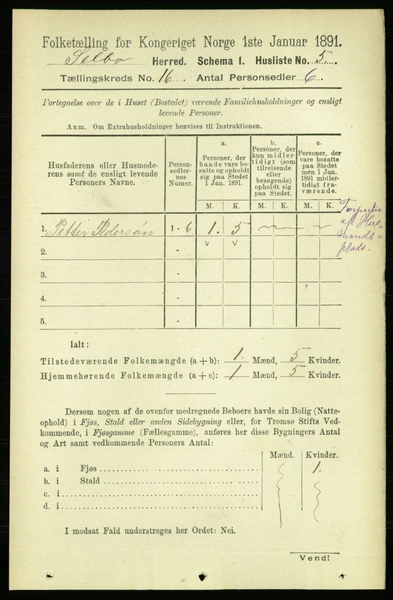 RA, 1891 census for 1664 Selbu, 1891, p. 5691