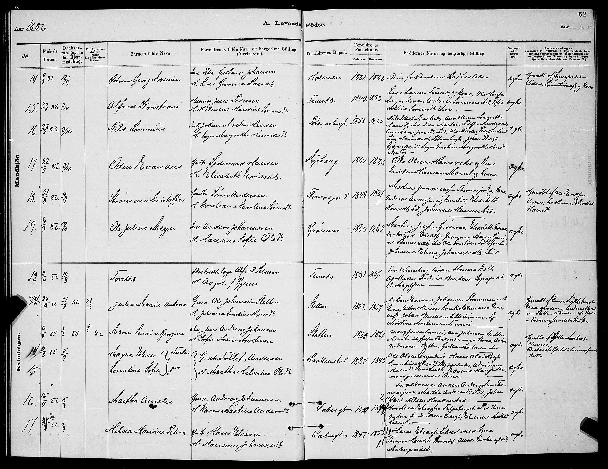 Balsfjord sokneprestembete, SATØ/S-1303/G/Ga/L0007klokker: Parish register (copy) no. 7, 1878-1889, p. 62